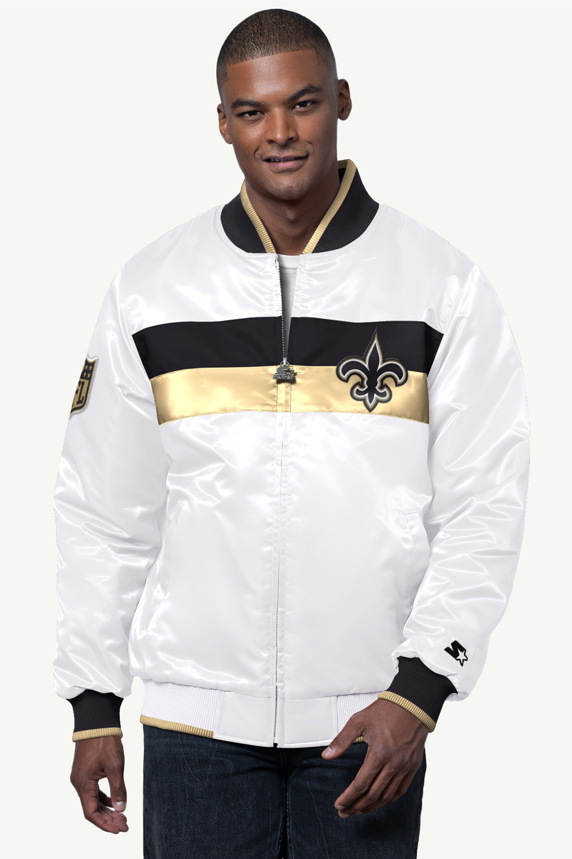 MENS NEW ORLEAN SAINTS AMBASSADOR SATIN VARSITY JACKET View 1 | New Orleans Saints MENS NEW ORLEAN SAINTS AMBASSADOR SATIN VARSITY JACKET View 1 | New Orleans Saints