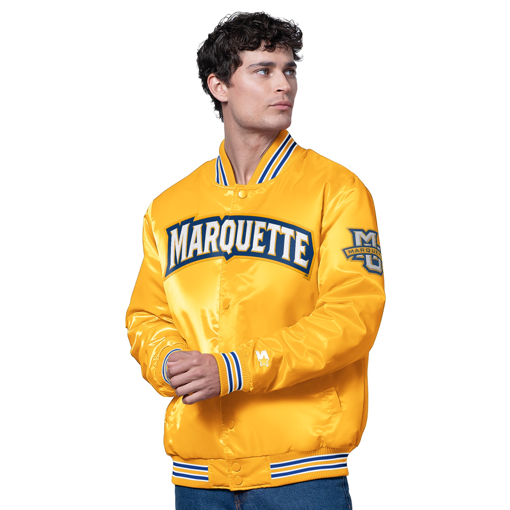 MENS MARQUETTE GOLDEN EAGLES SATIN VARSITY JACKET View 1 MENS MARQUETTE GOLDEN EAGLES SATIN VARSITY JACKET View 1