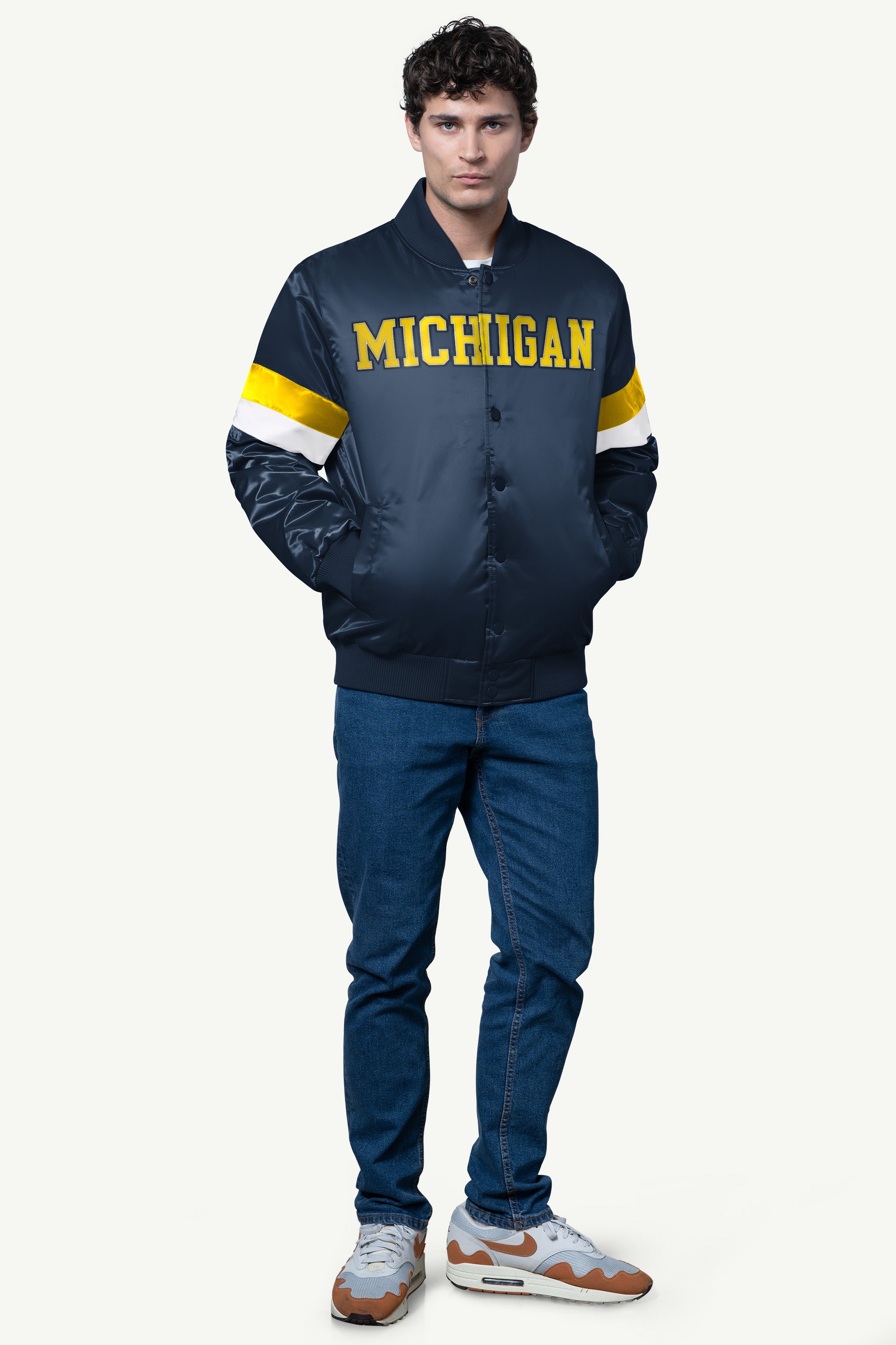 MENS MICHIGAN WOLVERINES SATIN VARSITY JACKET View 3 MENS MICHIGAN WOLVERINES SATIN VARSITY JACKET View 3