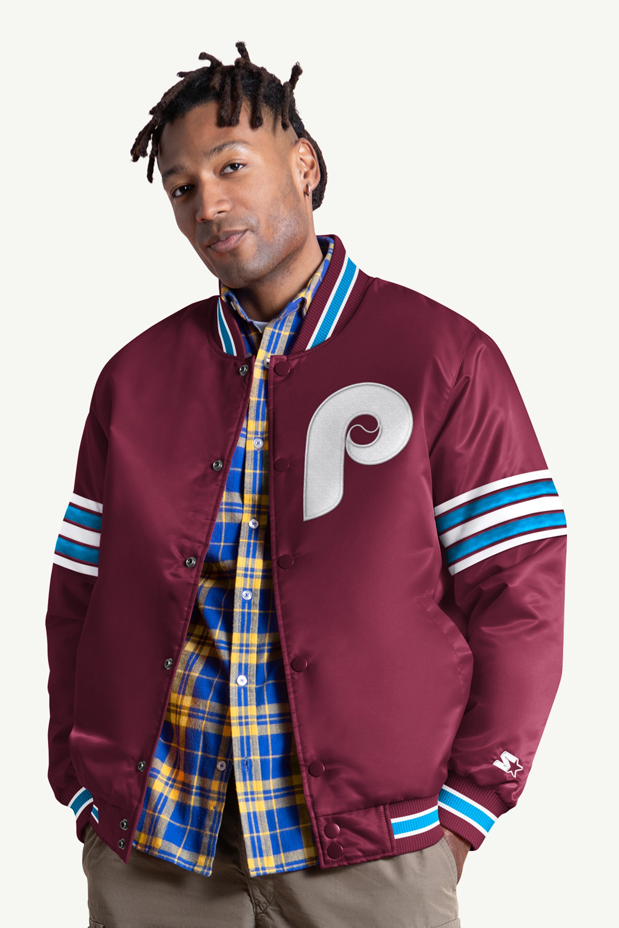 MENS PHILADELPHIA PHILLIES SATIN VARSITY JACKET View 1 | Gifts Under $200 MENS PHILADELPHIA PHILLIES SATIN VARSITY JACKET View 1 | Gifts Under $200