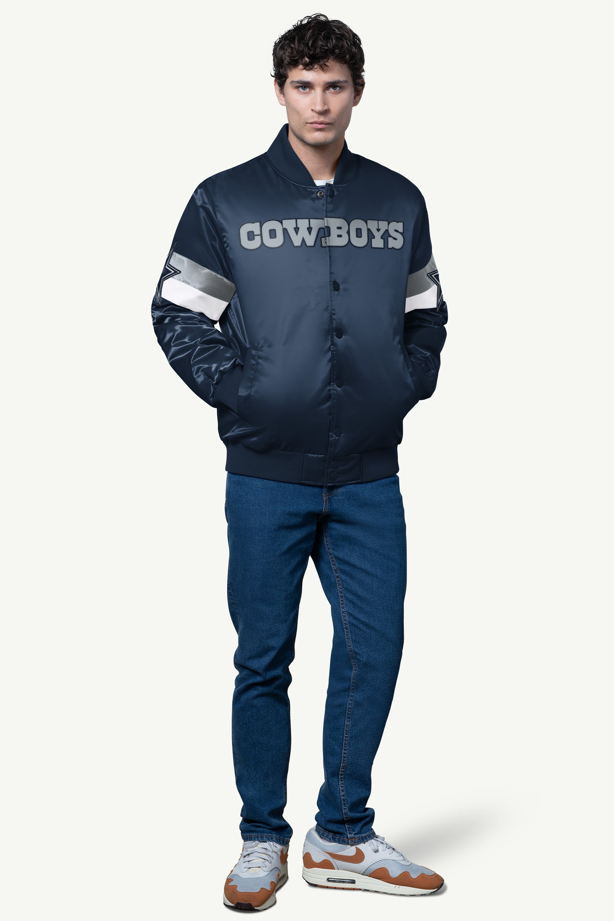 MENS DALLAS COWBOYS TRIPLE OPTION SATIN VARSITY JACKET View 3 | STARTER CLASSICS MENS DALLAS COWBOYS TRIPLE OPTION SATIN VARSITY JACKET View 3 | STARTER CLASSICS