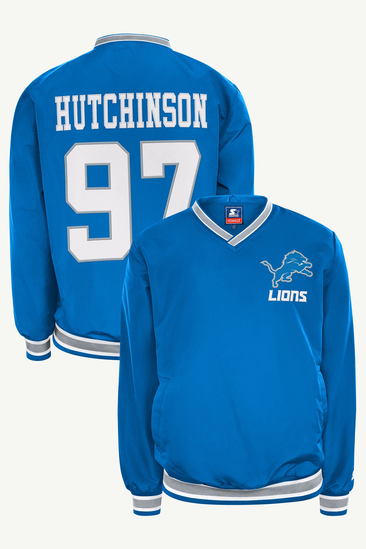 AIDEN HUTCHINSON DETROIT LIONS PLAYER PULLOVER JACKET View 1 AIDEN HUTCHINSON DETROIT LIONS PLAYER PULLOVER JACKET View 1