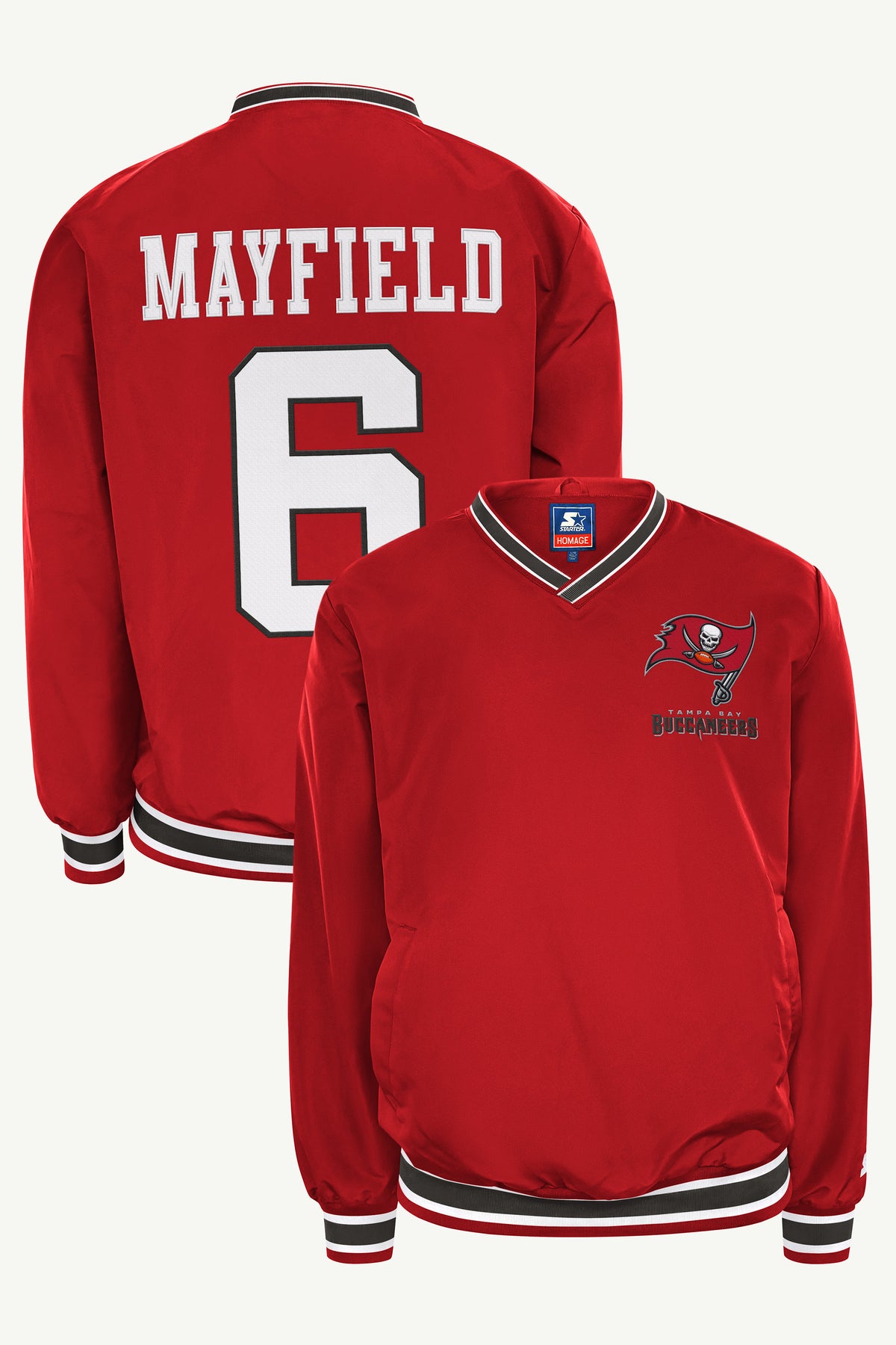 BAKER MAYFIELD TAMPA BAY BUCCANEERS PLAYER PULLOVER JACKET View 1 BAKER MAYFIELD TAMPA BAY BUCCANEERS PLAYER PULLOVER JACKET View 1