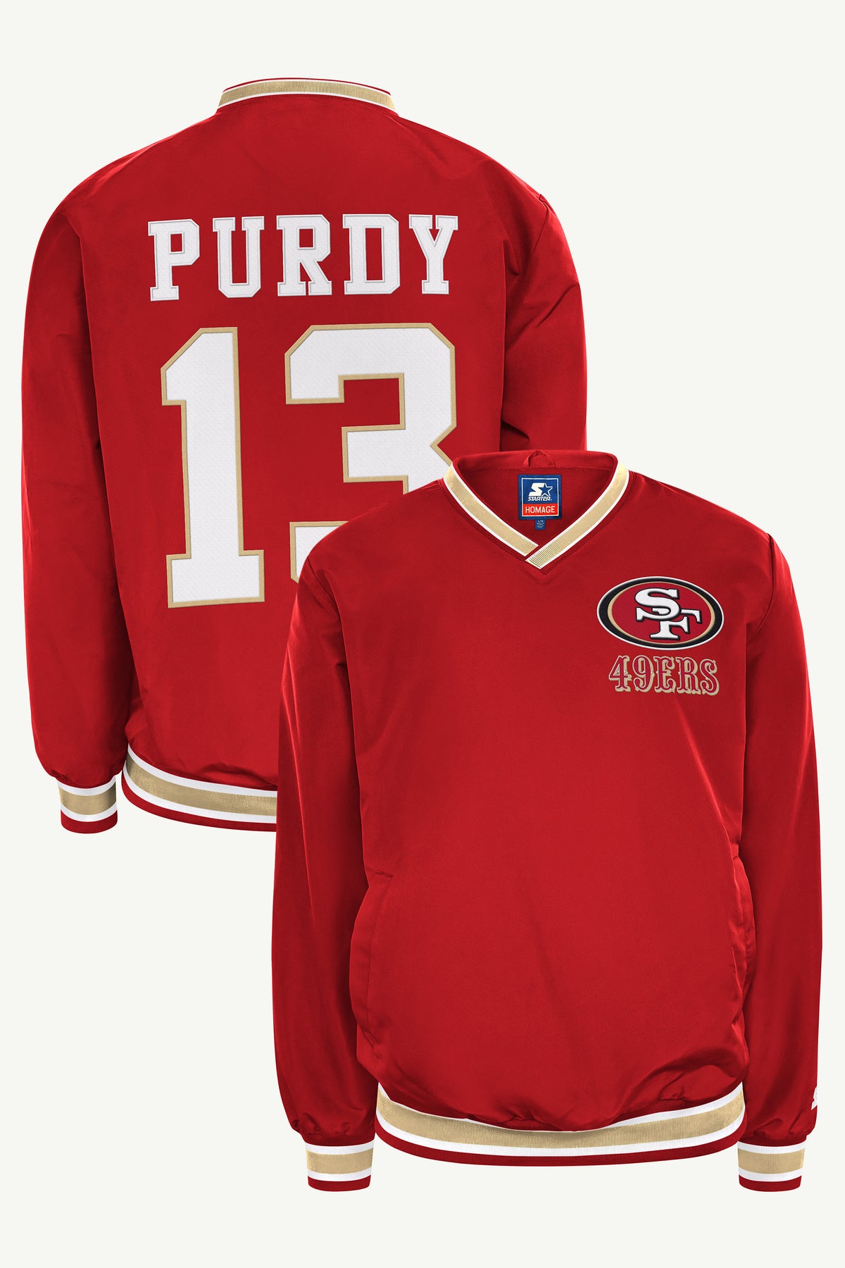 BROCK PURDY SAN FRANCISCO 49ERS PLAYER PULLOVER JACKET View 1 BROCK PURDY SAN FRANCISCO 49ERS PLAYER PULLOVER JACKET View 1
