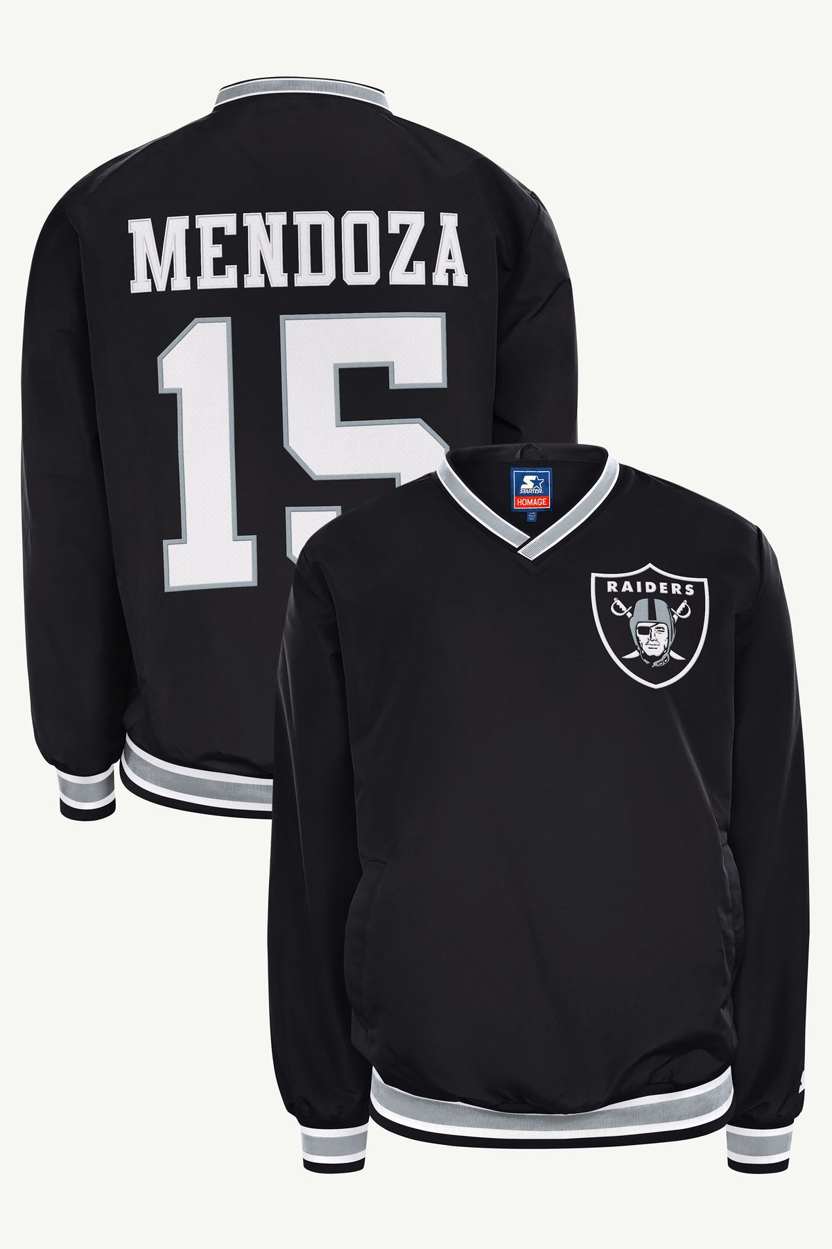 FERNANDO MENDOZA LAS VEGAS RAIDERS PLAYER PULLOVER JACKET View 1 FERNANDO MENDOZA LAS VEGAS RAIDERS PLAYER PULLOVER JACKET View 1