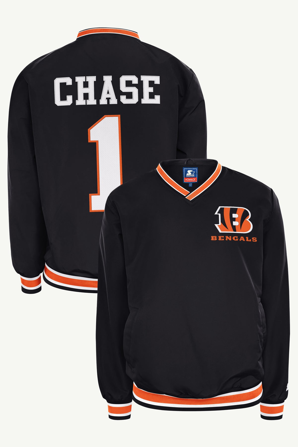 JA'MARR CHASE CINCINNATI BENGALS PLAYER PULLOVER JACKET View 1 JA'MARR CHASE CINCINNATI BENGALS PLAYER PULLOVER JACKET View 1