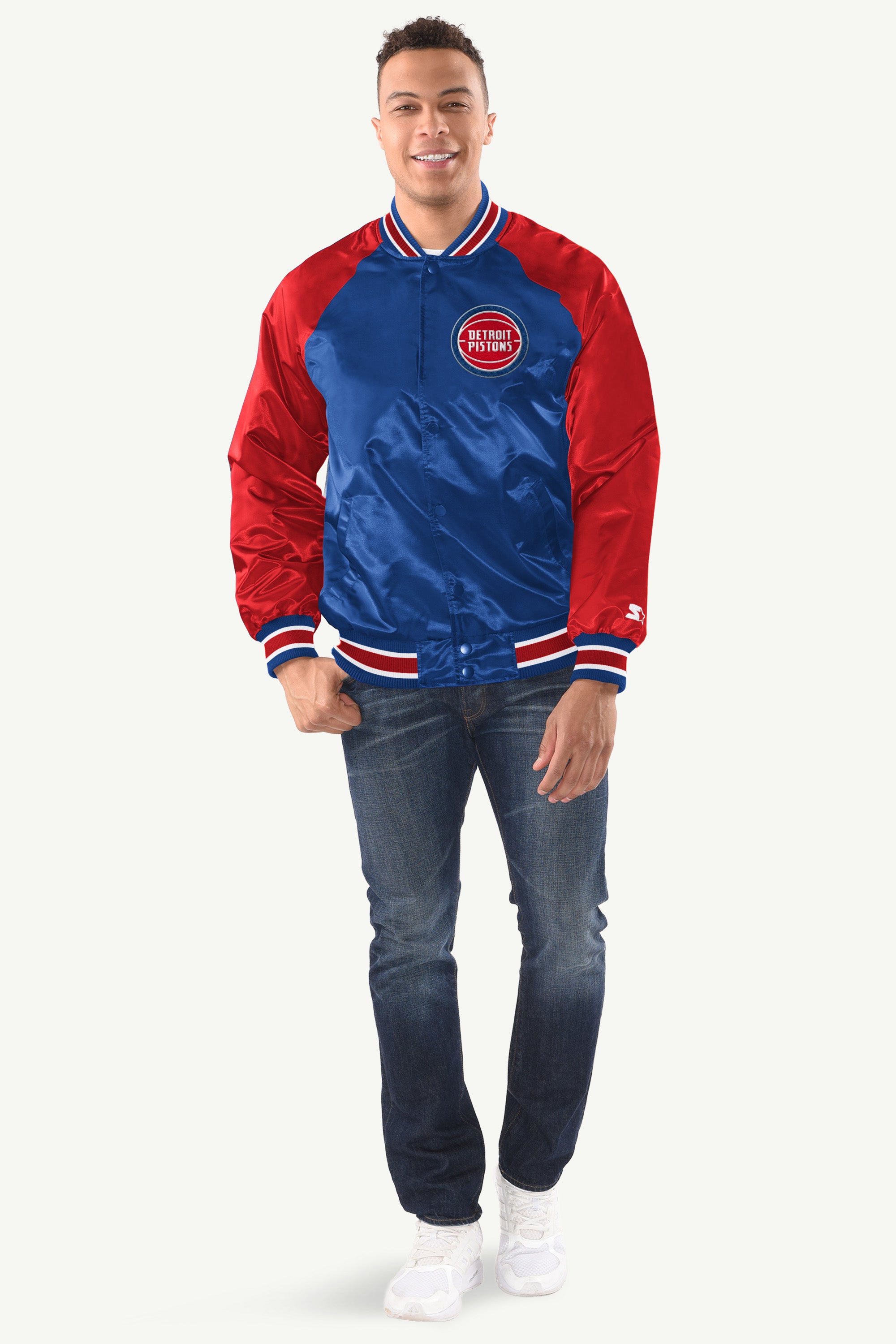 MENS DETROIT PISTONS INDUCTEE SATIN VARSITY JACKET View 3 MENS DETROIT PISTONS INDUCTEE SATIN VARSITY JACKET View 3