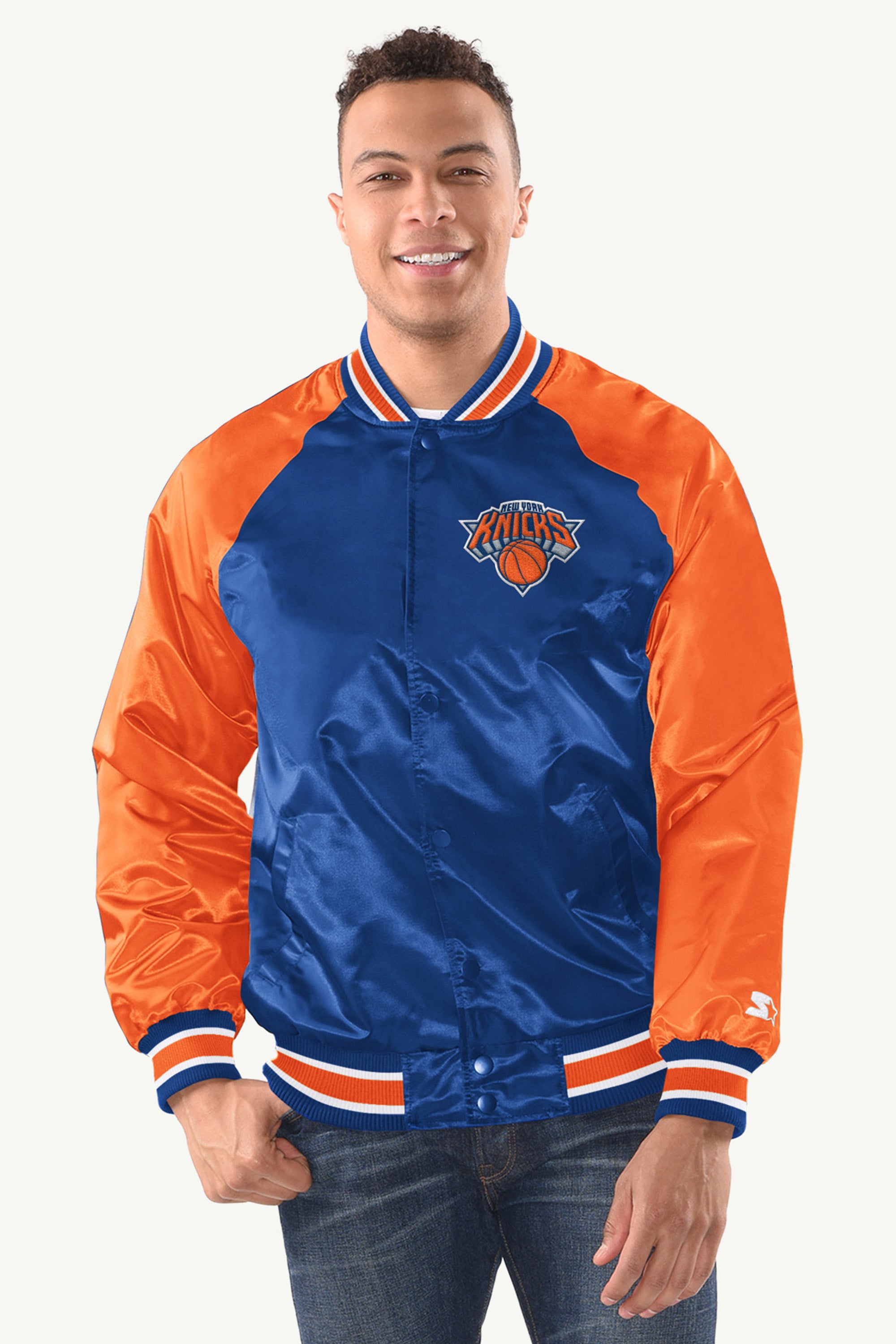 MENS NEW YORK KNICKS INDUCTEE SATIN VARSITY JACKET View 1 | New York Knicks MENS NEW YORK KNICKS INDUCTEE SATIN VARSITY JACKET View 1 | New York Knicks