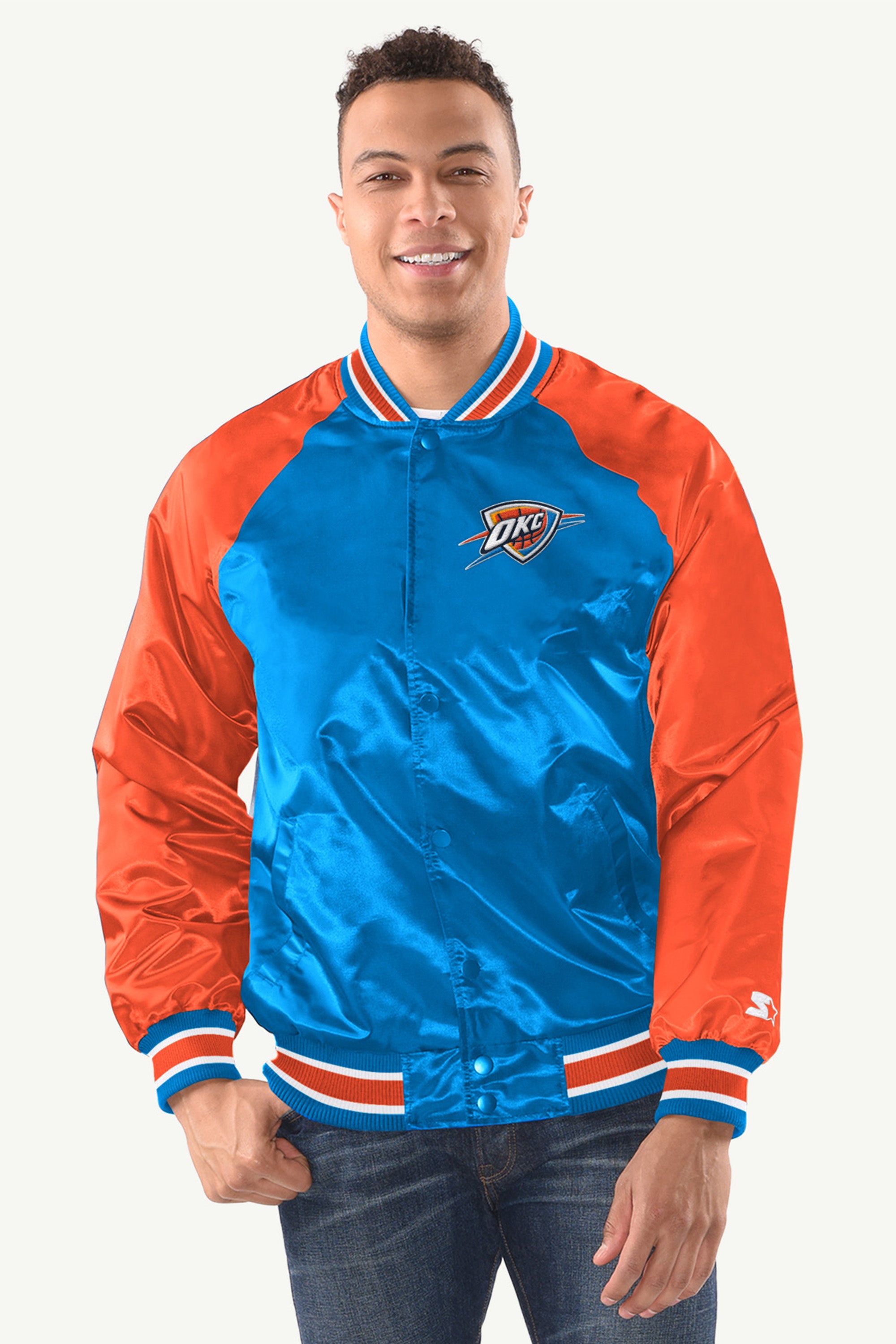 MENS OKLAHOMA CITY THUNDER INDUCTEE SATIN VARSITY JACKET View 1 | NBA MENS OKLAHOMA CITY THUNDER INDUCTEE SATIN VARSITY JACKET View 1 | NBA