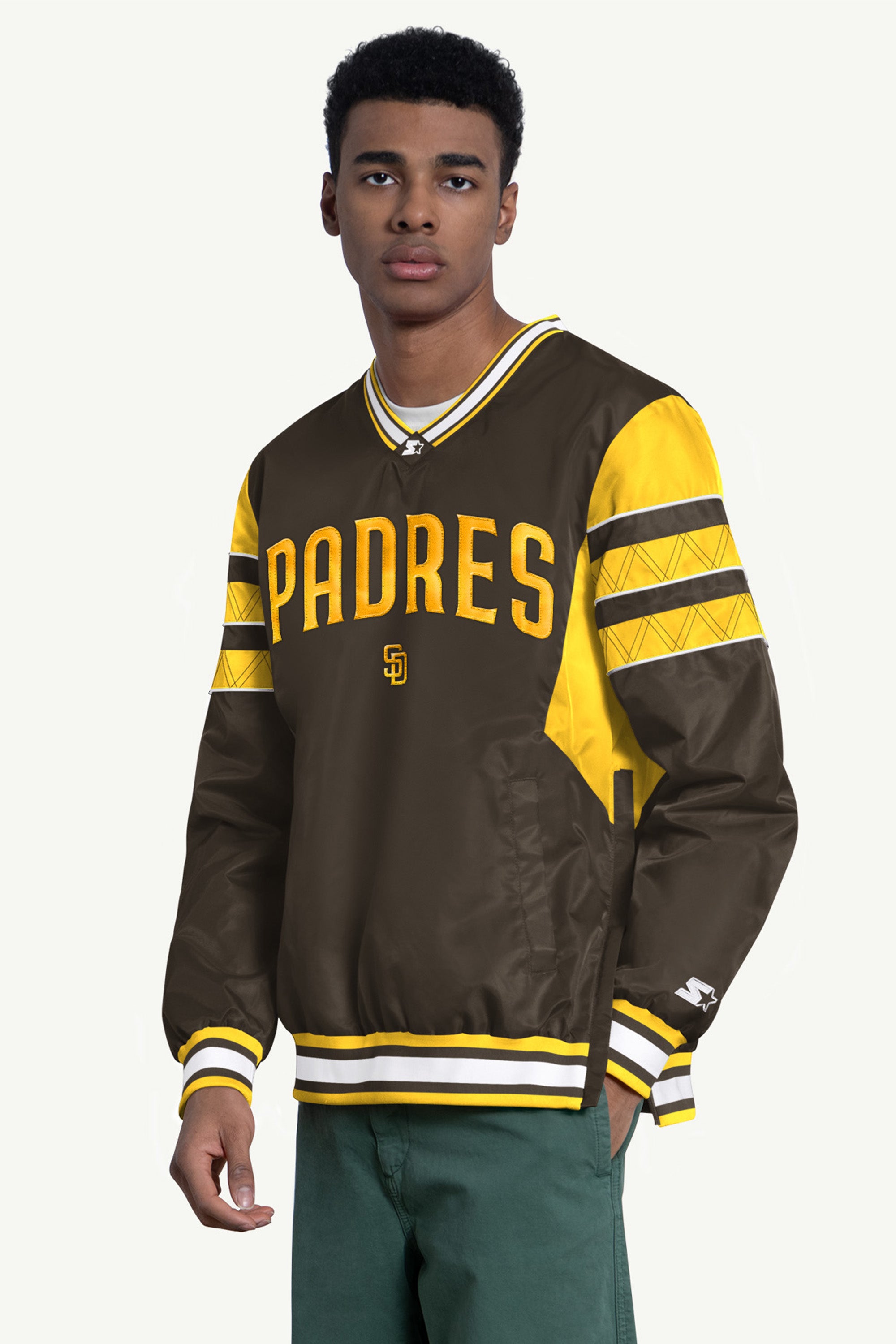 MENS SAN DIEGO PADRES ENFORCER V-NECK PULLOVER JACKET View 1 | MLB MENS SAN DIEGO PADRES ENFORCER V-NECK PULLOVER JACKET View 1 | MLB