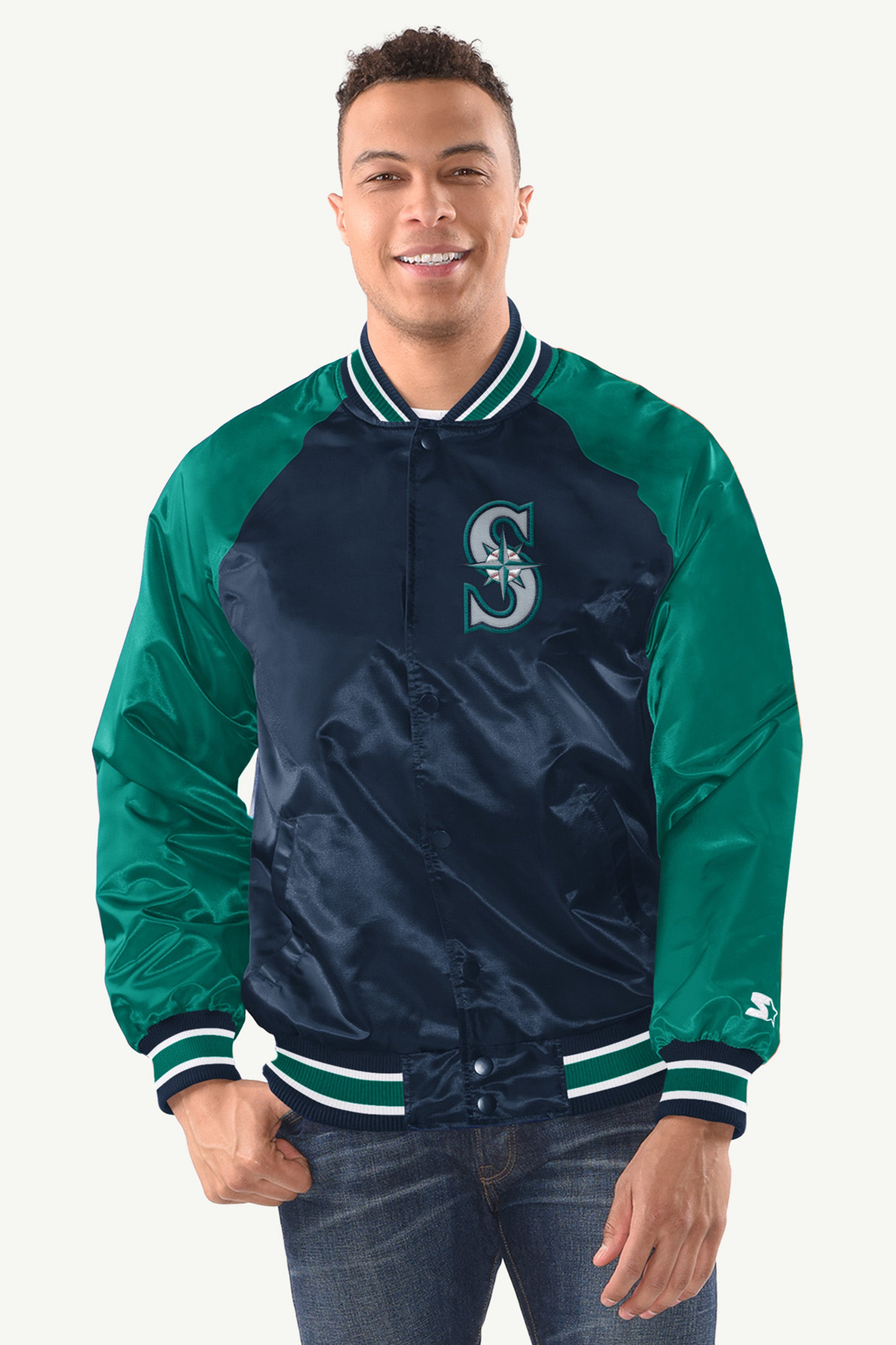 MENS SEATTLE MARINERS INDUCTEE SATIN VARSITY JACKET View 1 | Seattle Mariners MENS SEATTLE MARINERS INDUCTEE SATIN VARSITY JACKET View 1 | Seattle Mariners