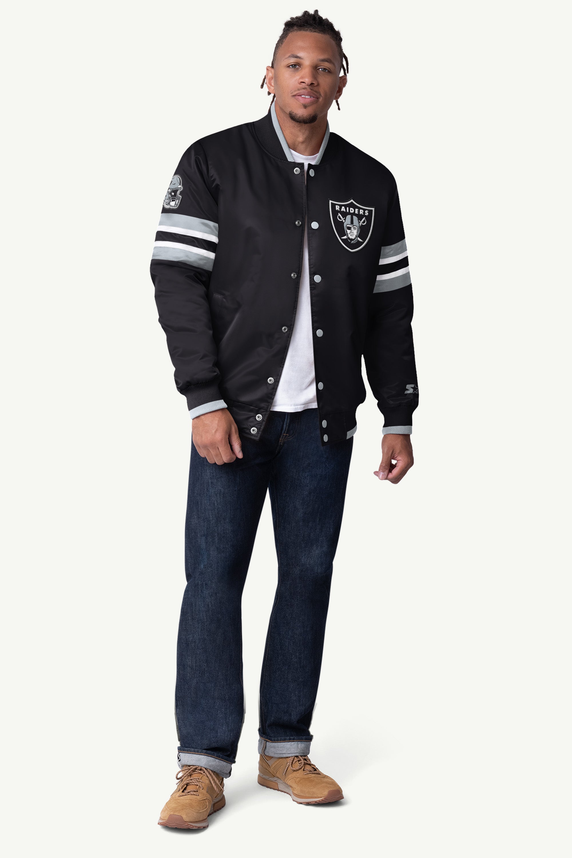 MENS LAS VEGAS RAIDERS SATIN VARSITY JACKET View 3 | Las Vegas Raiders MENS LAS VEGAS RAIDERS SATIN VARSITY JACKET View 3 | Las Vegas Raiders