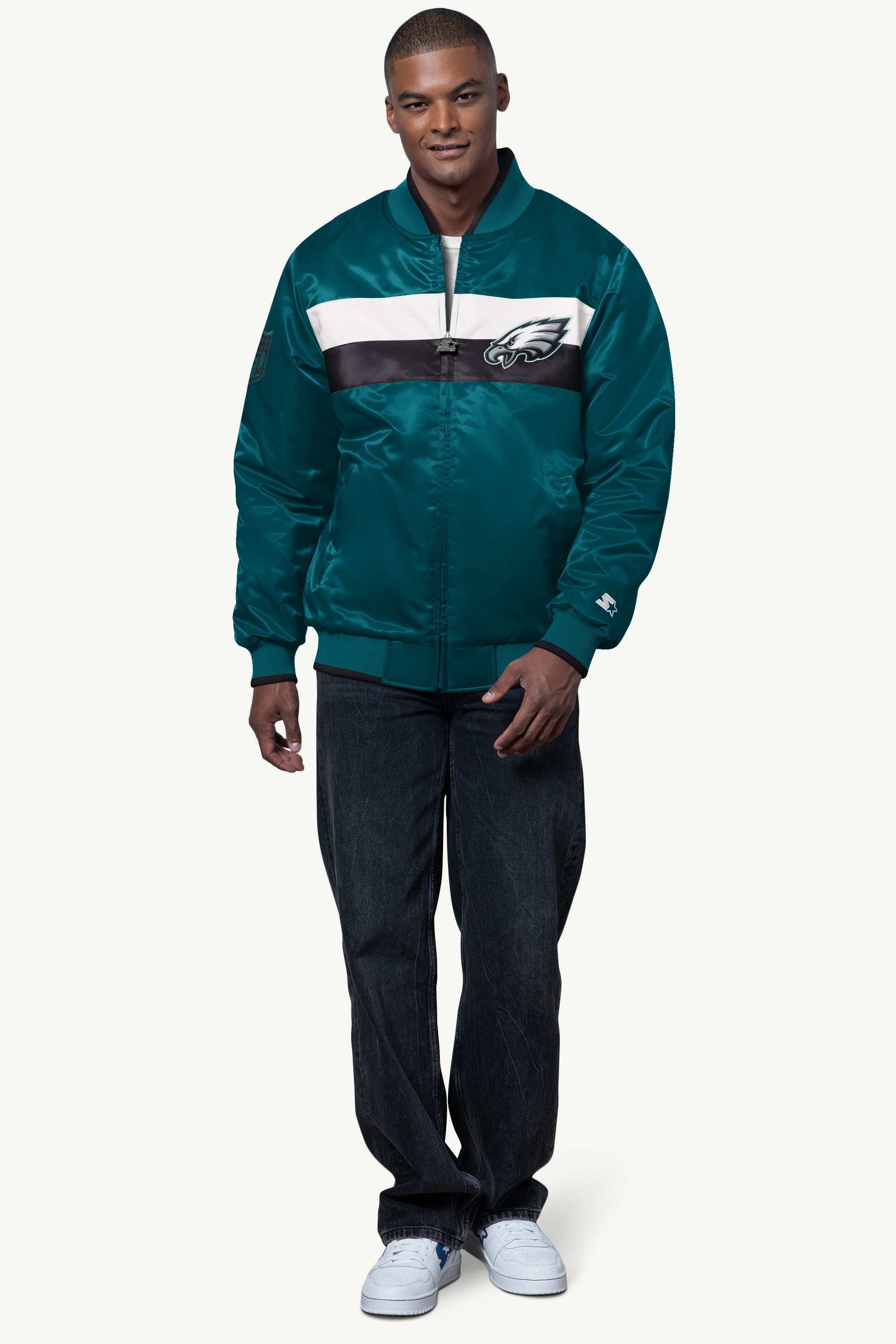 MENS PHILADELPHIA EAGLES AMBASSADOR SATIN VARSITY JACKET View 3 | NFL Playoffs MENS PHILADELPHIA EAGLES AMBASSADOR SATIN VARSITY JACKET View 3 | NFL Playoffs