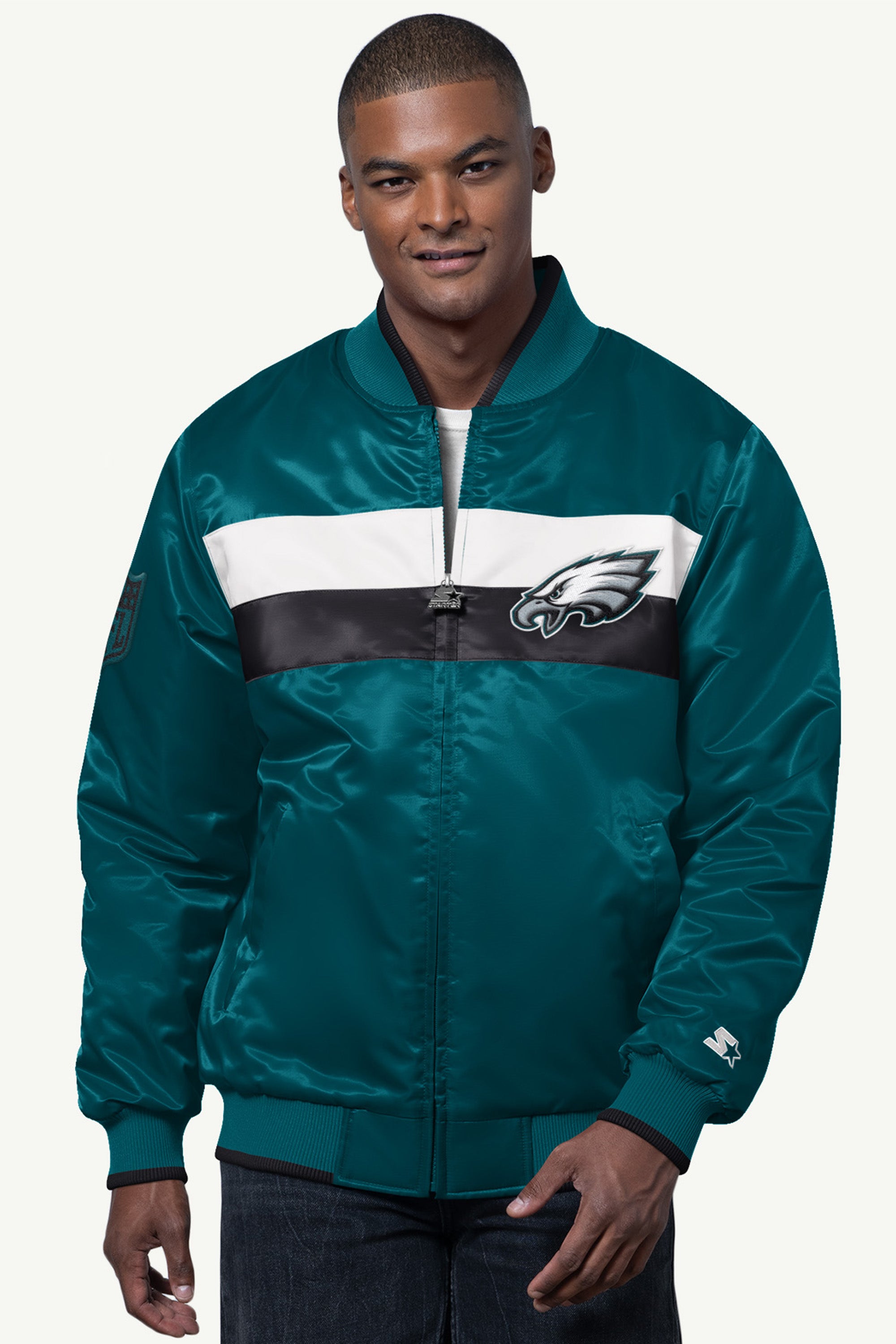 MENS PHILADELPHIA EAGLES AMBASSADOR SATIN VARSITY JACKET View 1 | NFL Playoffs MENS PHILADELPHIA EAGLES AMBASSADOR SATIN VARSITY JACKET View 1 | NFL Playoffs