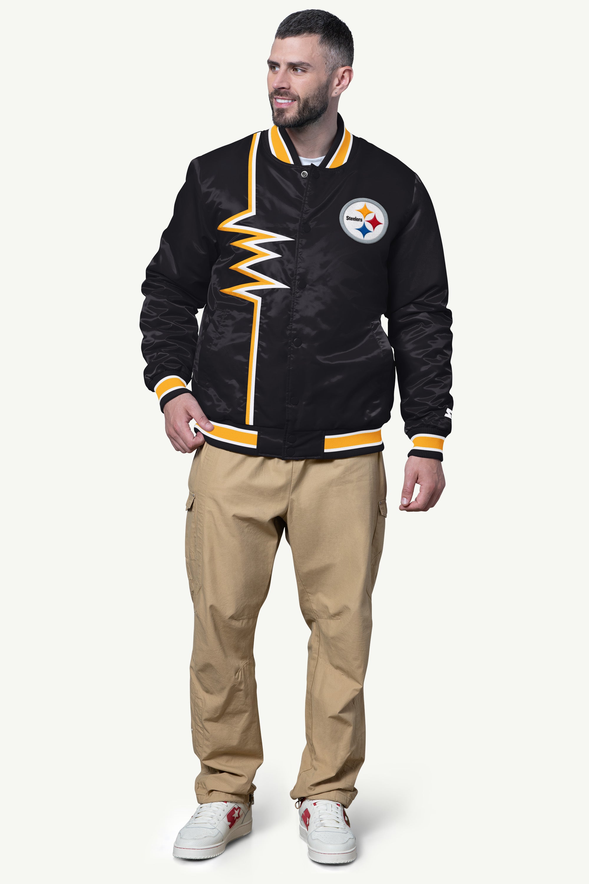MENS PITTSBURGH STEELERS SHOCK WAVE SATIN JACKET View 3 | NFL MENS PITTSBURGH STEELERS SHOCK WAVE SATIN JACKET View 3 | NFL