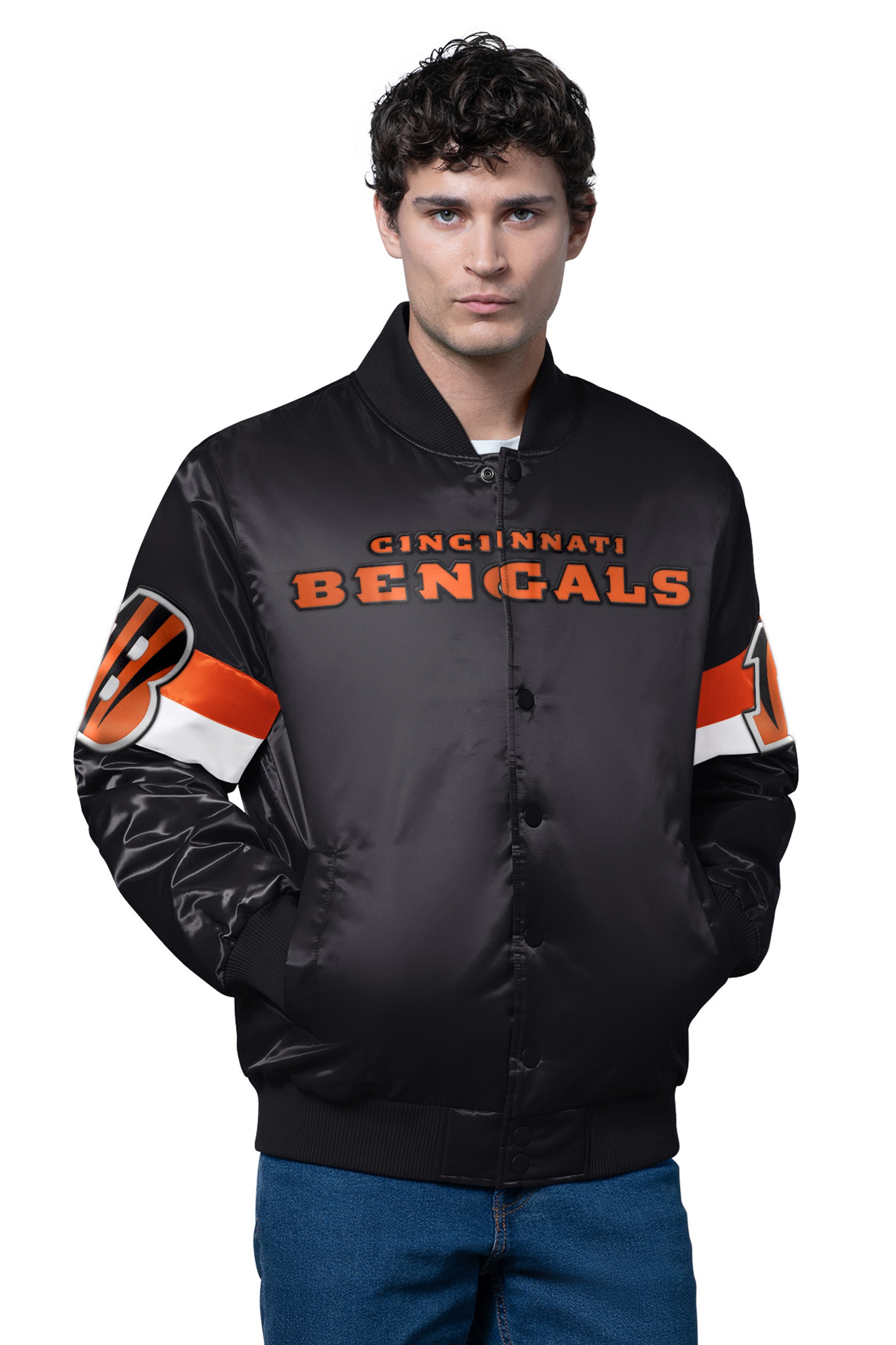 MENS CINCINNATI BENGALS TRIPLE OPTION SATIN VARSITY JACKET View 1 | Men's Jackets MENS CINCINNATI BENGALS TRIPLE OPTION SATIN VARSITY JACKET View 1 | Men's Jackets