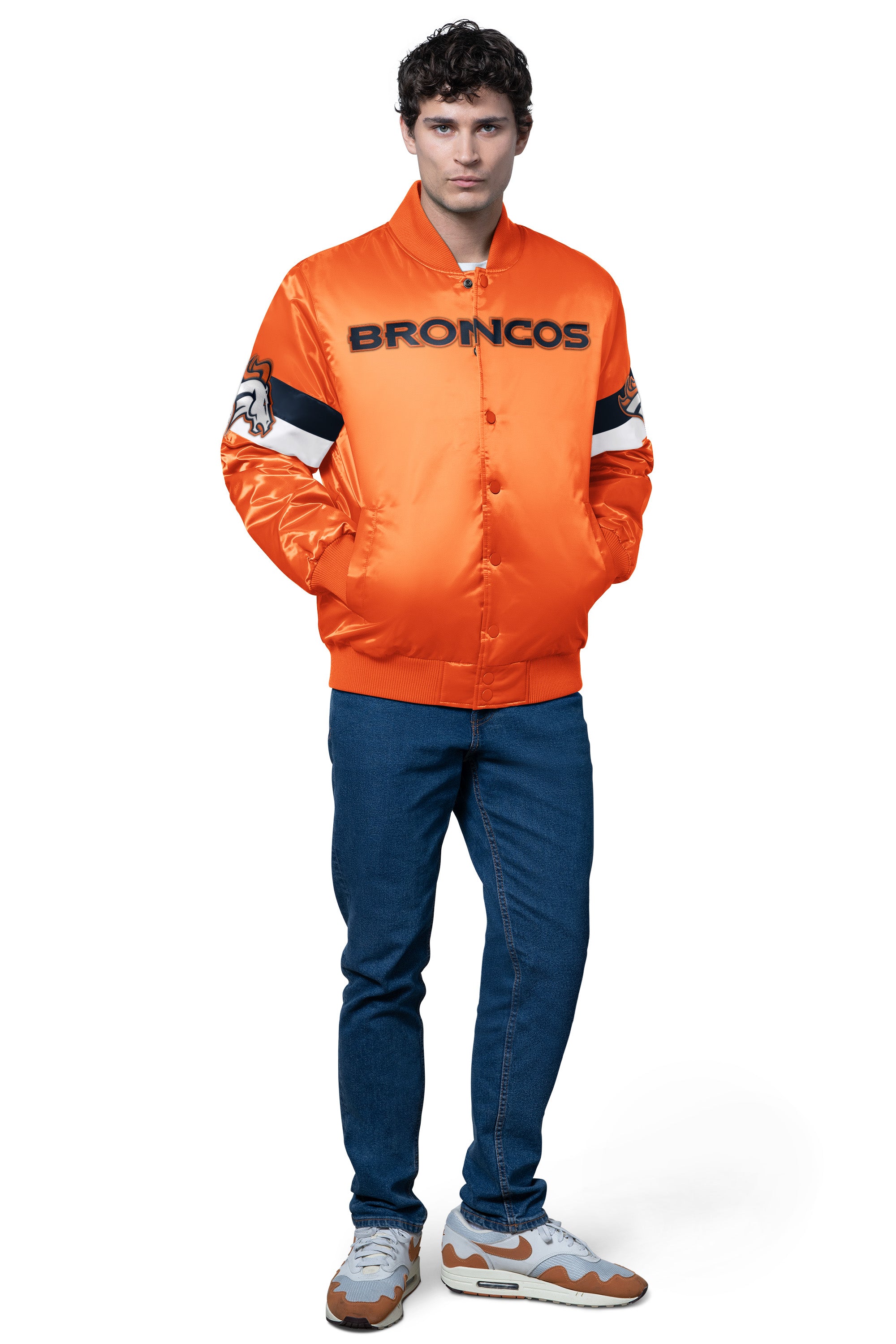 MENS DENVER BRONCOS TRIPLE OPTION SATIN VARSITY JACKET View 3 | Men's Jackets MENS DENVER BRONCOS TRIPLE OPTION SATIN VARSITY JACKET View 3 | Men's Jackets