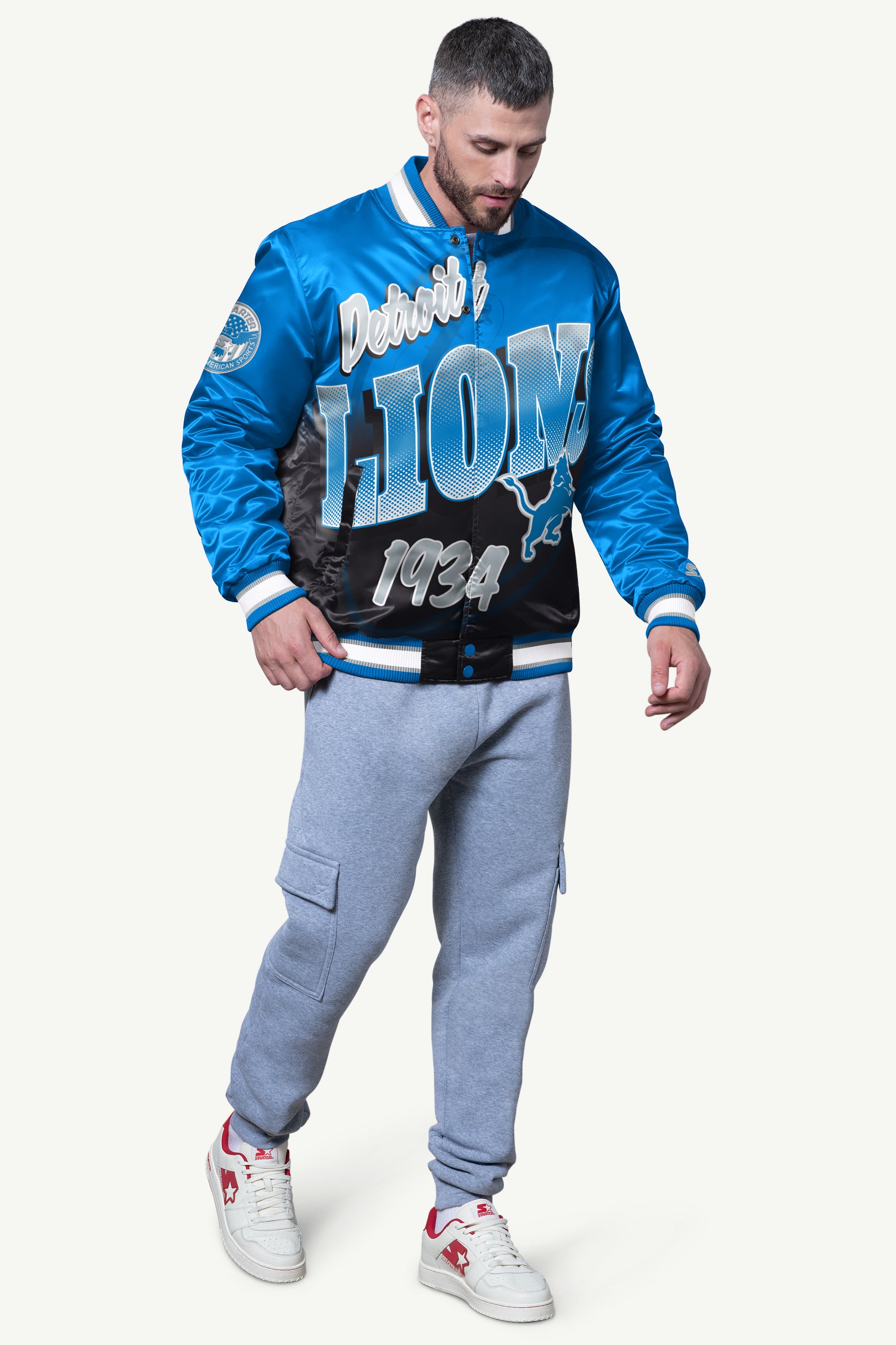 MENS DETROIT LIONS PASS RUSH SATIN VARSITY JACKET View 3 | Detroit Lions MENS DETROIT LIONS PASS RUSH SATIN VARSITY JACKET View 3 | Detroit Lions
