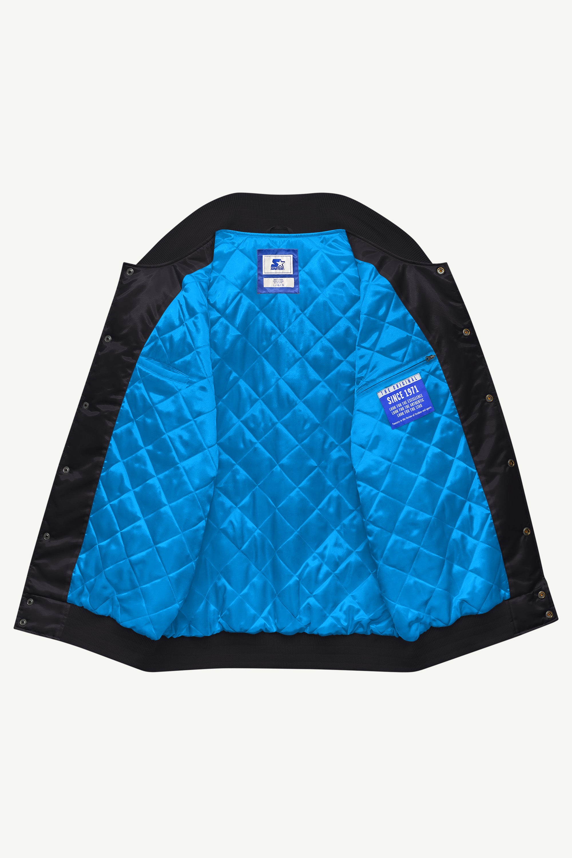 MENS CAROLINA PANTHERS COURTSIDE SATIN VARSITY JACKET View 5 | STARTER JACKETS MENS CAROLINA PANTHERS COURTSIDE SATIN VARSITY JACKET View 5 | STARTER JACKETS