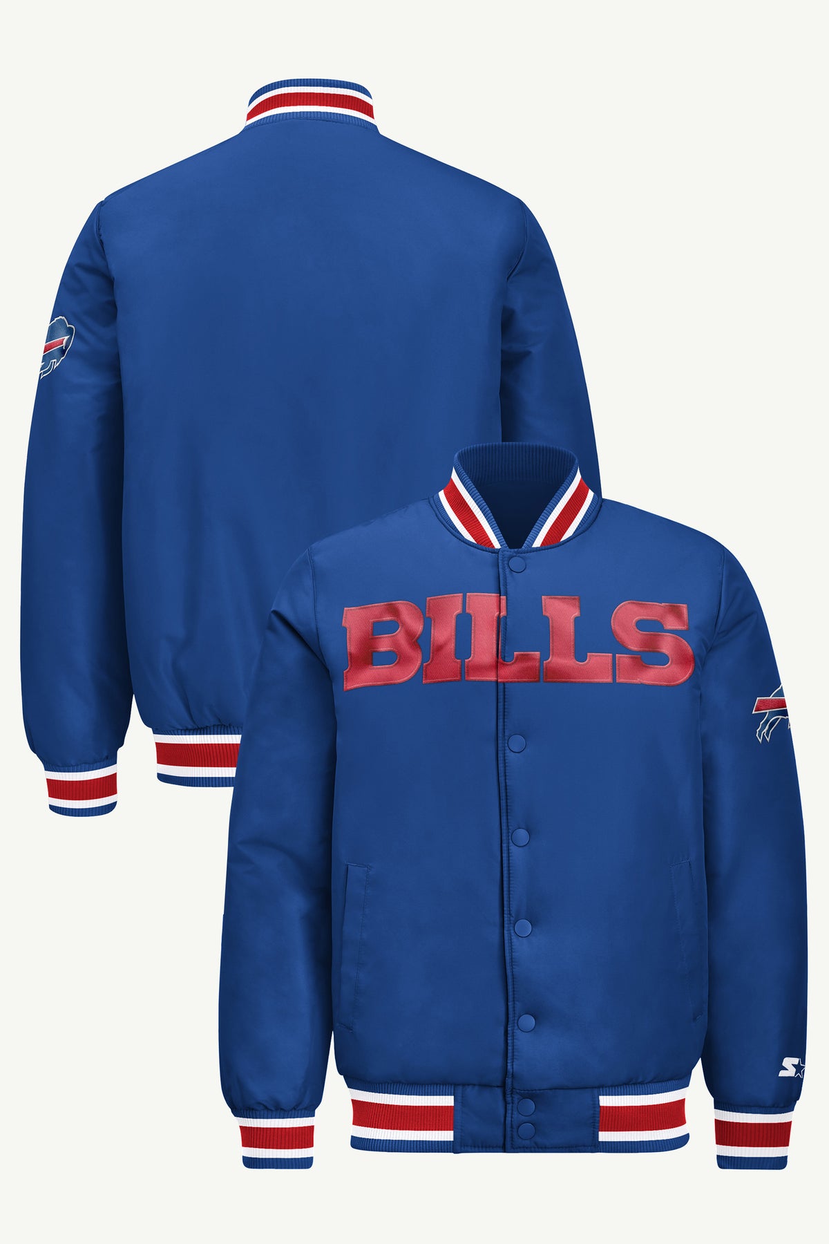 MENS BUFFALO BILLS ACROSS SATIN VARSITY JACKET View 1 MENS BUFFALO BILLS ACROSS SATIN VARSITY JACKET View 1