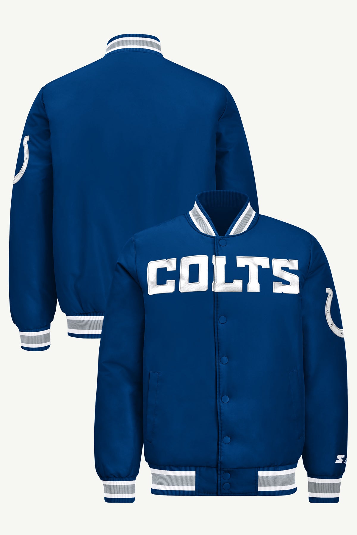 MENS INDIANAPOLIS COLTS ACROSS SATIN VARSITY JACKET View 1 | STARTER JACKETS MENS INDIANAPOLIS COLTS ACROSS SATIN VARSITY JACKET View 1 | STARTER JACKETS