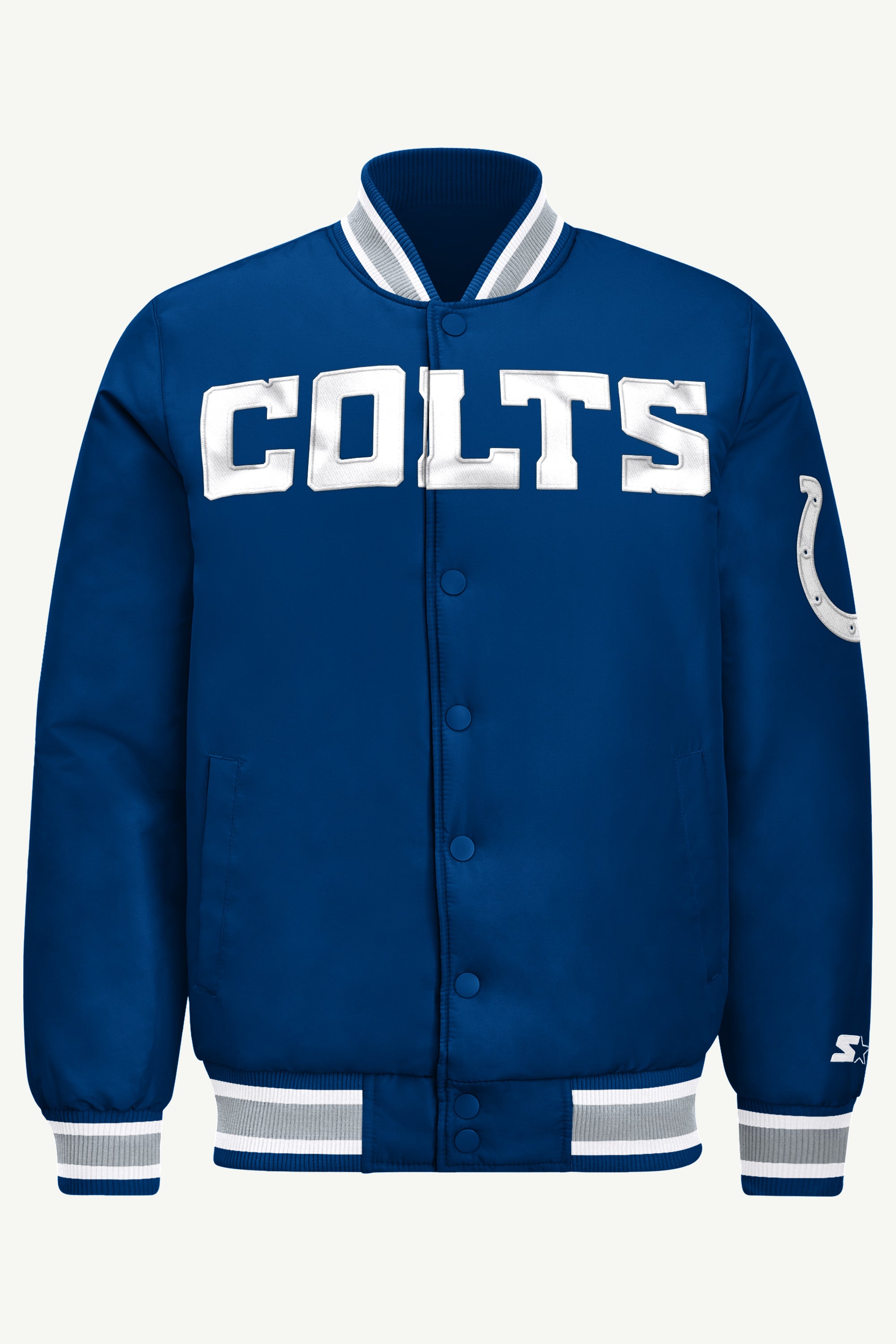 MENS INDIANAPOLIS COLTS ACROSS SATIN VARSITY JACKET View 2 | STARTER JACKETS MENS INDIANAPOLIS COLTS ACROSS SATIN VARSITY JACKET View 2 | STARTER JACKETS
