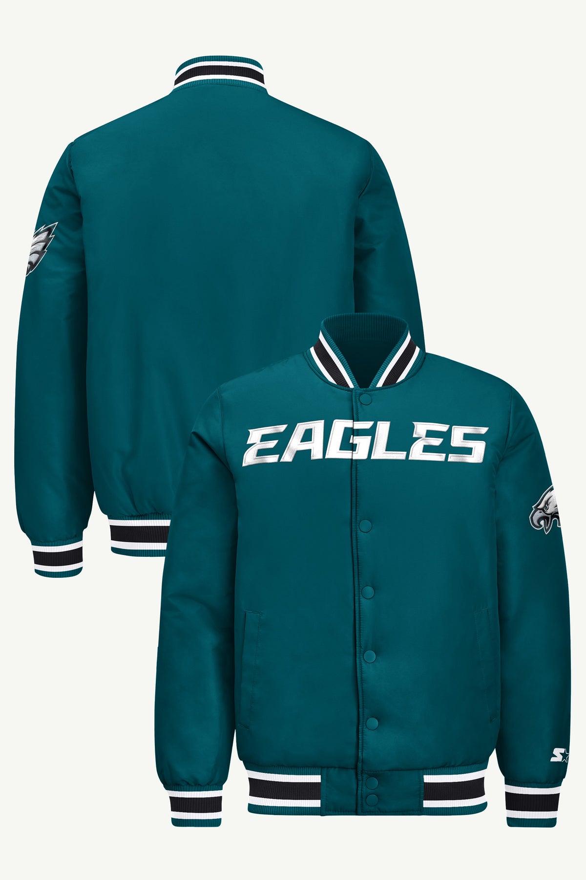 MENS PHILADELPHIA EAGLES ACROSS SATIN VARSITY JACKET View 1 | STARTER JACKETS MENS PHILADELPHIA EAGLES ACROSS SATIN VARSITY JACKET View 1 | STARTER JACKETS