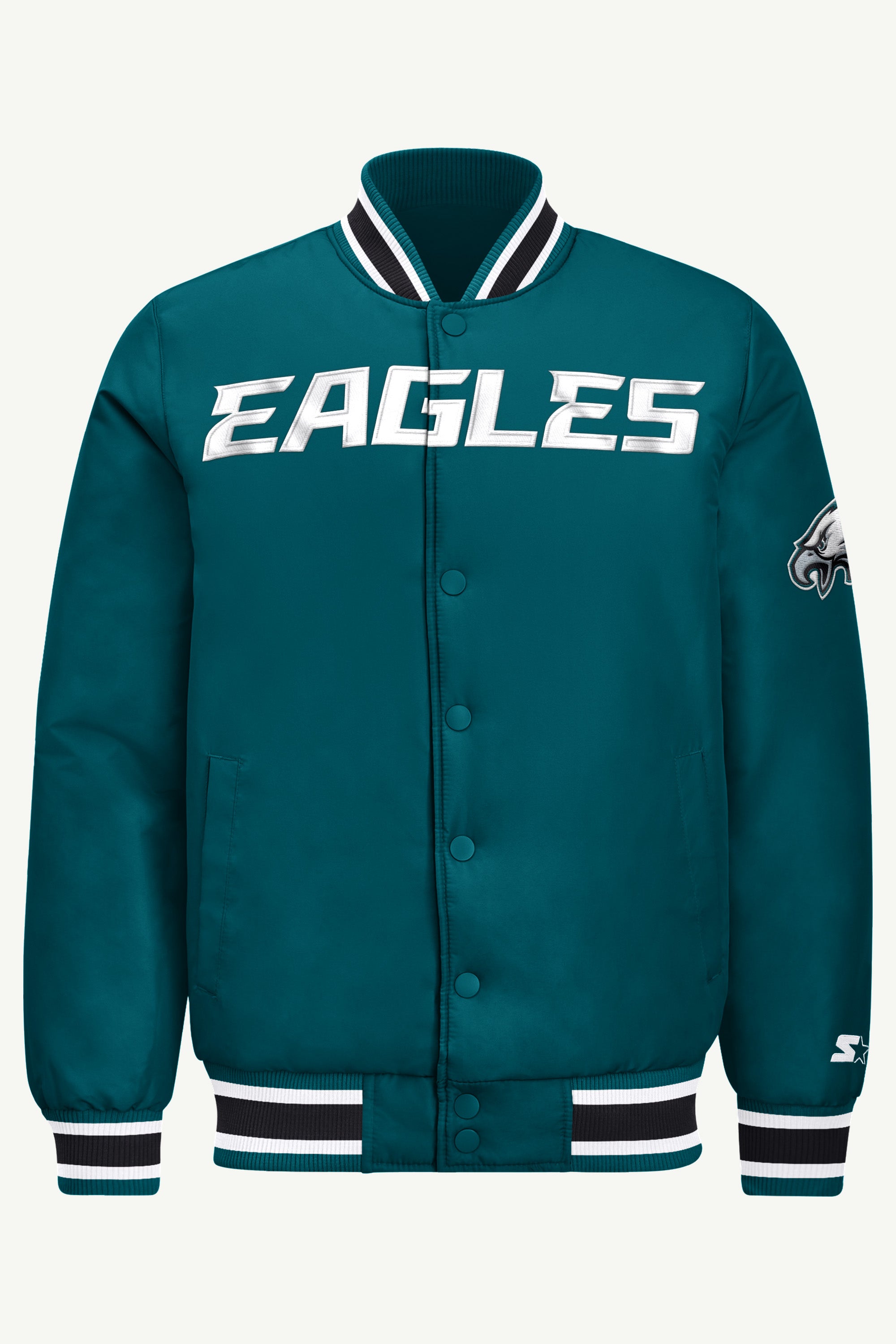 MENS PHILADELPHIA EAGLES ACROSS SATIN VARSITY JACKET View 2 | STARTER JACKETS MENS PHILADELPHIA EAGLES ACROSS SATIN VARSITY JACKET View 2 | STARTER JACKETS