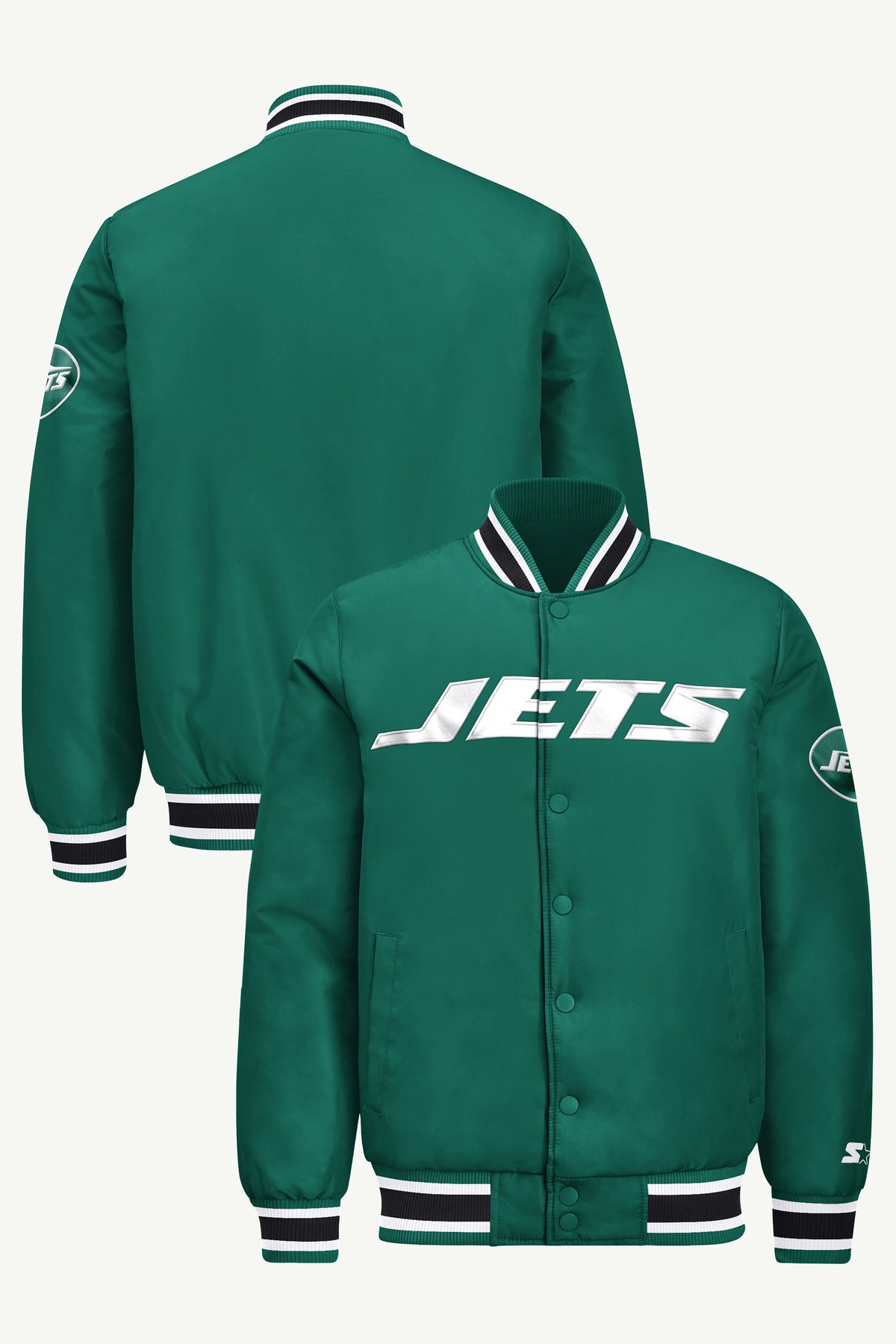 MENS NEW YORK JETS ACROSS SATIN VARSITY JACKET View 1 | Men's Starter Jackets MENS NEW YORK JETS ACROSS SATIN VARSITY JACKET View 1 | Men's Starter Jackets