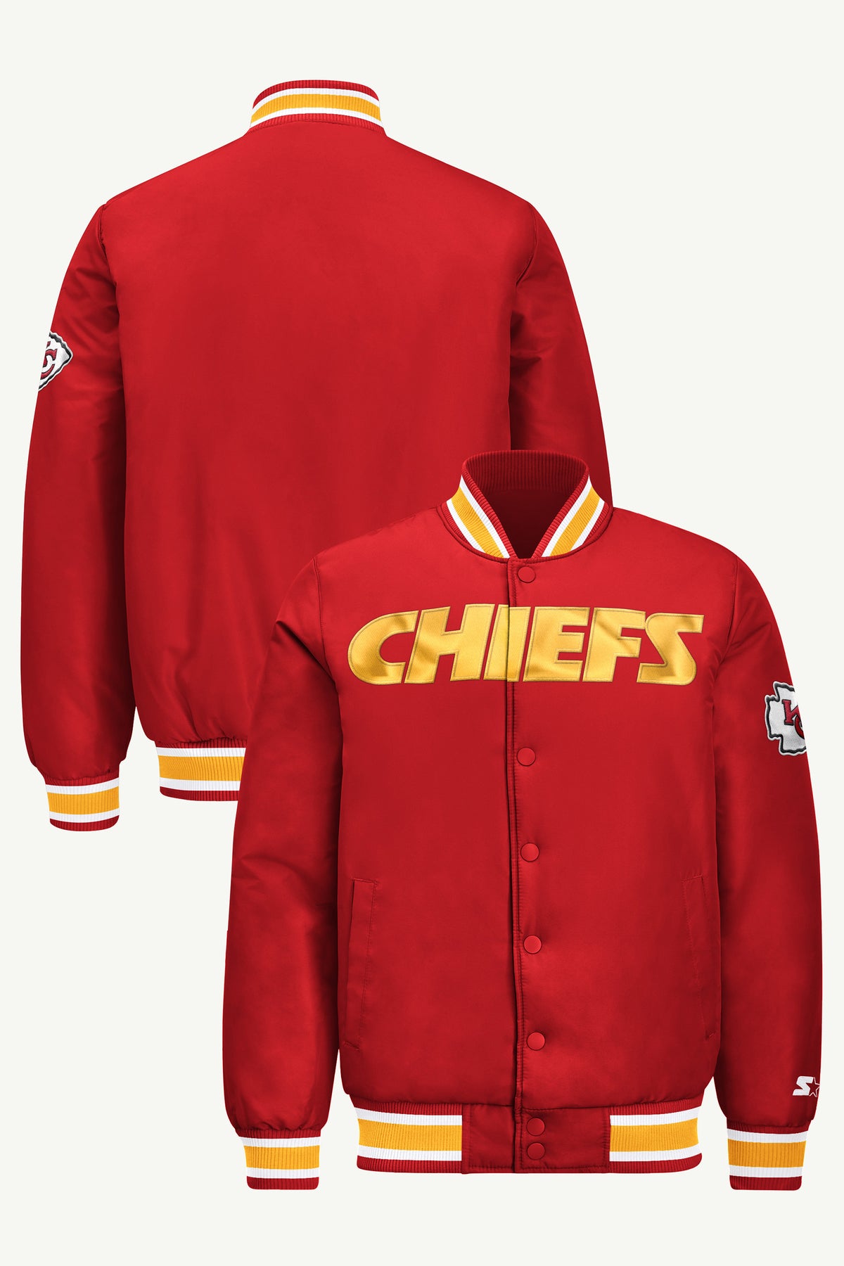 MENS KANSAS CITY CHIEFS ACROSS SATIN VARSITY JACKET View 1 | STARTER JACKETS MENS KANSAS CITY CHIEFS ACROSS SATIN VARSITY JACKET View 1 | STARTER JACKETS