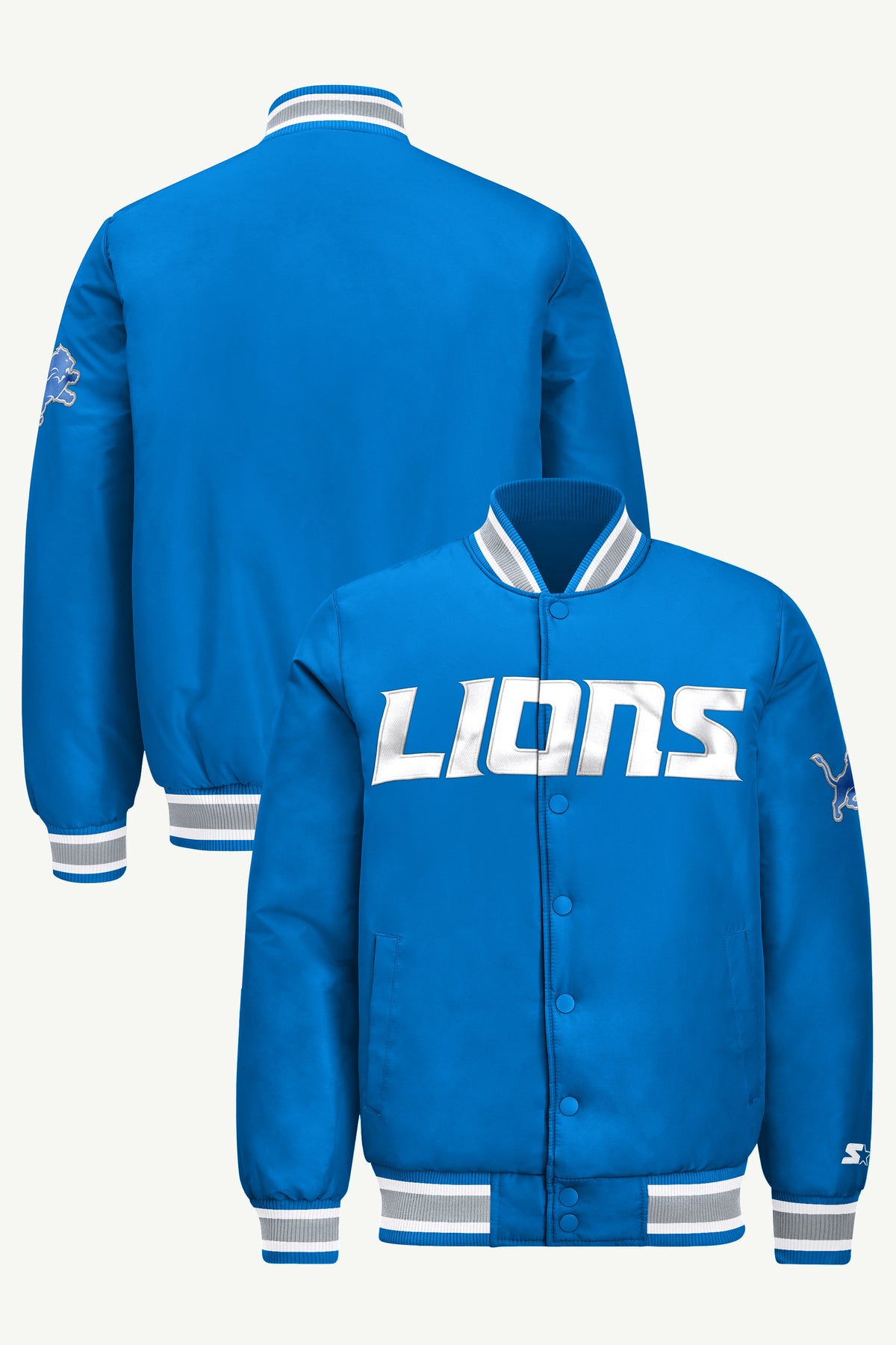 MENS DETROIT LIONS ACROSS SATIN VARSITY JACKET View 1 | Men's Starter Jackets MENS DETROIT LIONS ACROSS SATIN VARSITY JACKET View 1 | Men's Starter Jackets