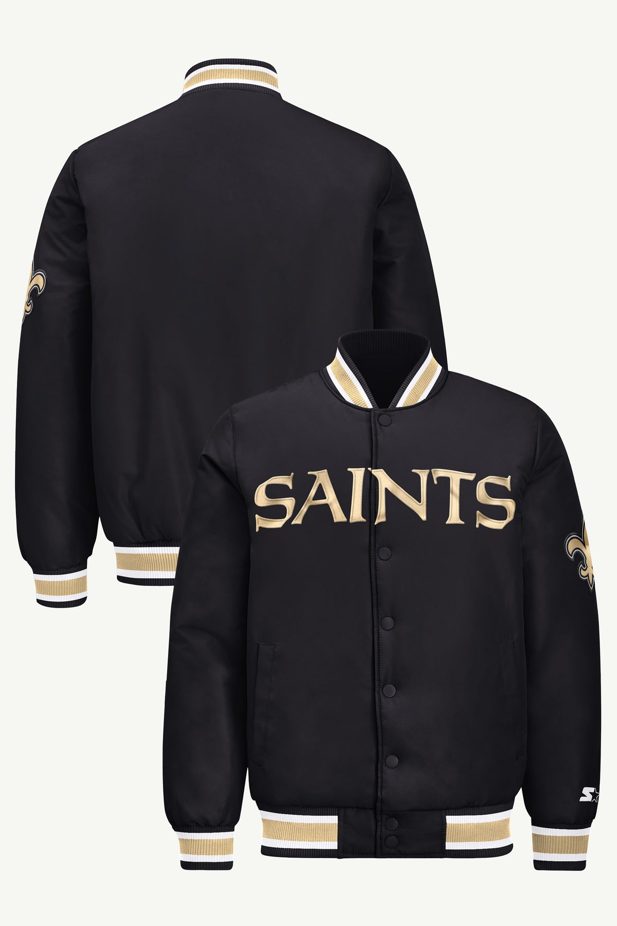 MENS NEW ORLEANS SAINTS ACROSS SATIN VARSITY JACKET View 1 | Men's Starter Jackets MENS NEW ORLEANS SAINTS ACROSS SATIN VARSITY JACKET View 1 | Men's Starter Jackets