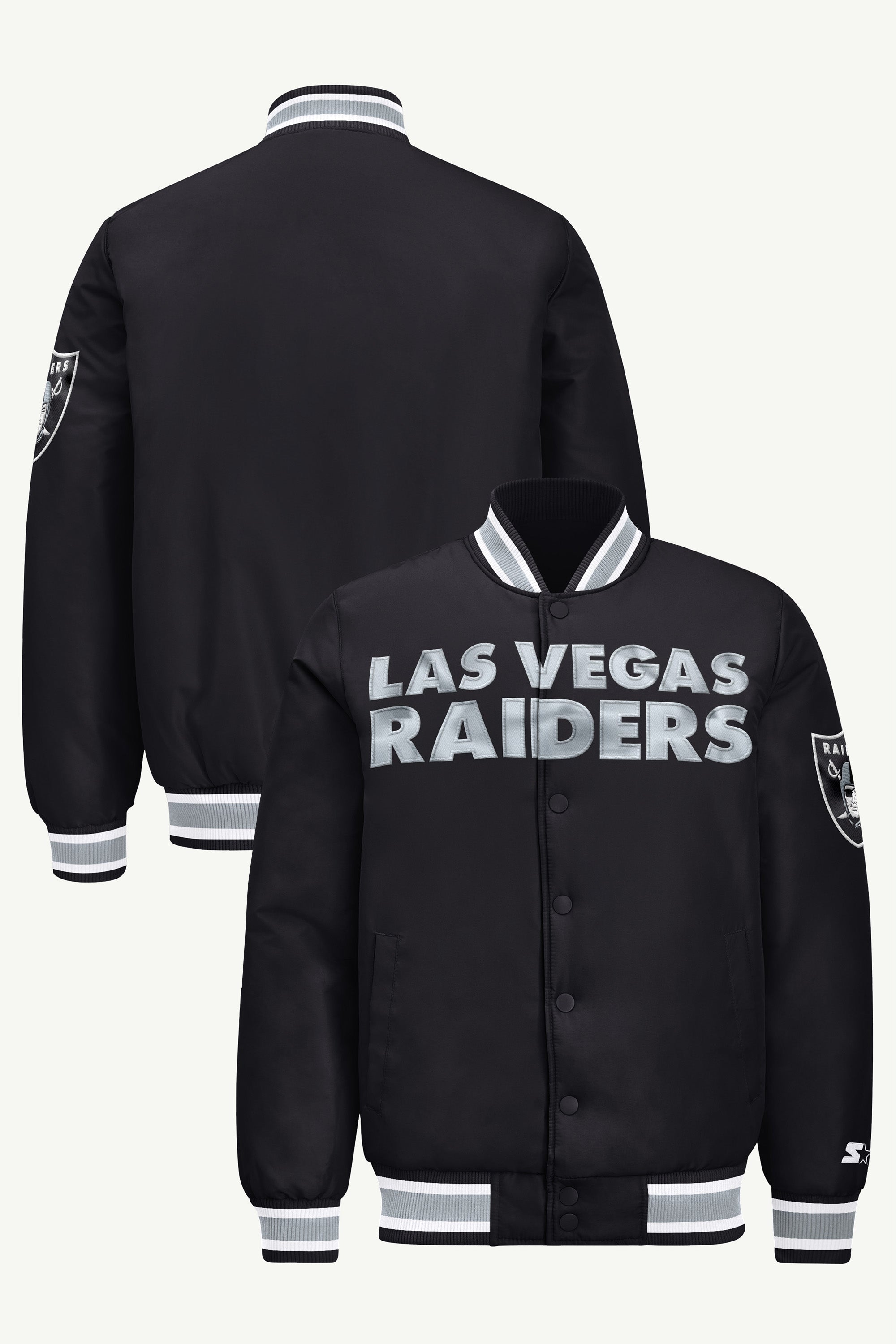 MENS LAS VEGAS RAIDERS ACROSS SATIN VARSITY JACKET View 1 | STARTER JACKETS MENS LAS VEGAS RAIDERS ACROSS SATIN VARSITY JACKET View 1 | STARTER JACKETS