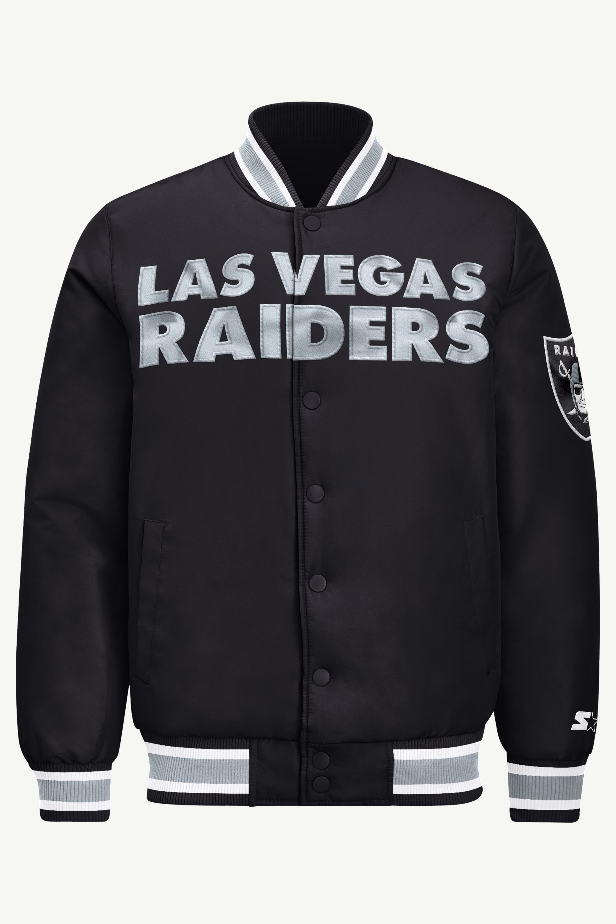 MENS LAS VEGAS RAIDERS ACROSS SATIN VARSITY JACKET View 2 | STARTER JACKETS MENS LAS VEGAS RAIDERS ACROSS SATIN VARSITY JACKET View 2 | STARTER JACKETS