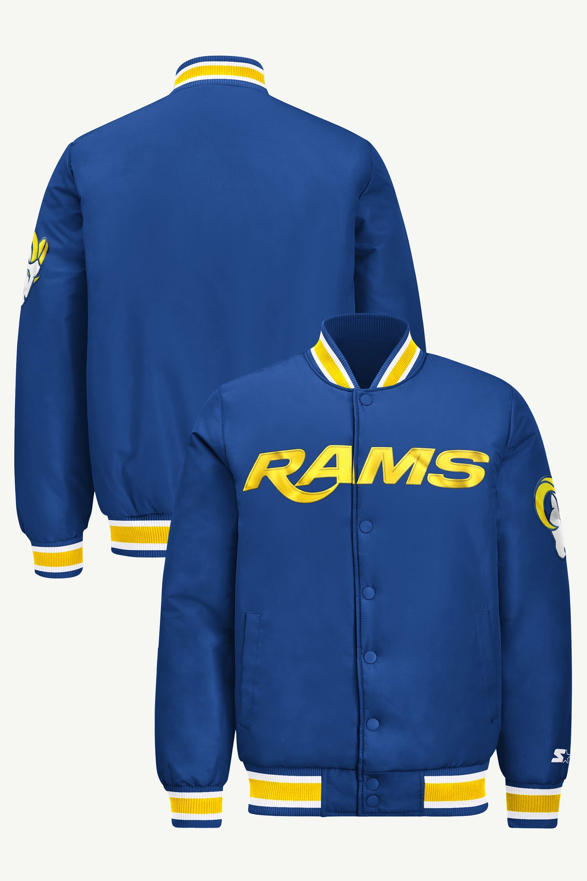 MENS LOS ANGELES RAMS ACROSS SATIN VARSITY JACKET View 1 | Men's Starter Jackets MENS LOS ANGELES RAMS ACROSS SATIN VARSITY JACKET View 1 | Men's Starter Jackets