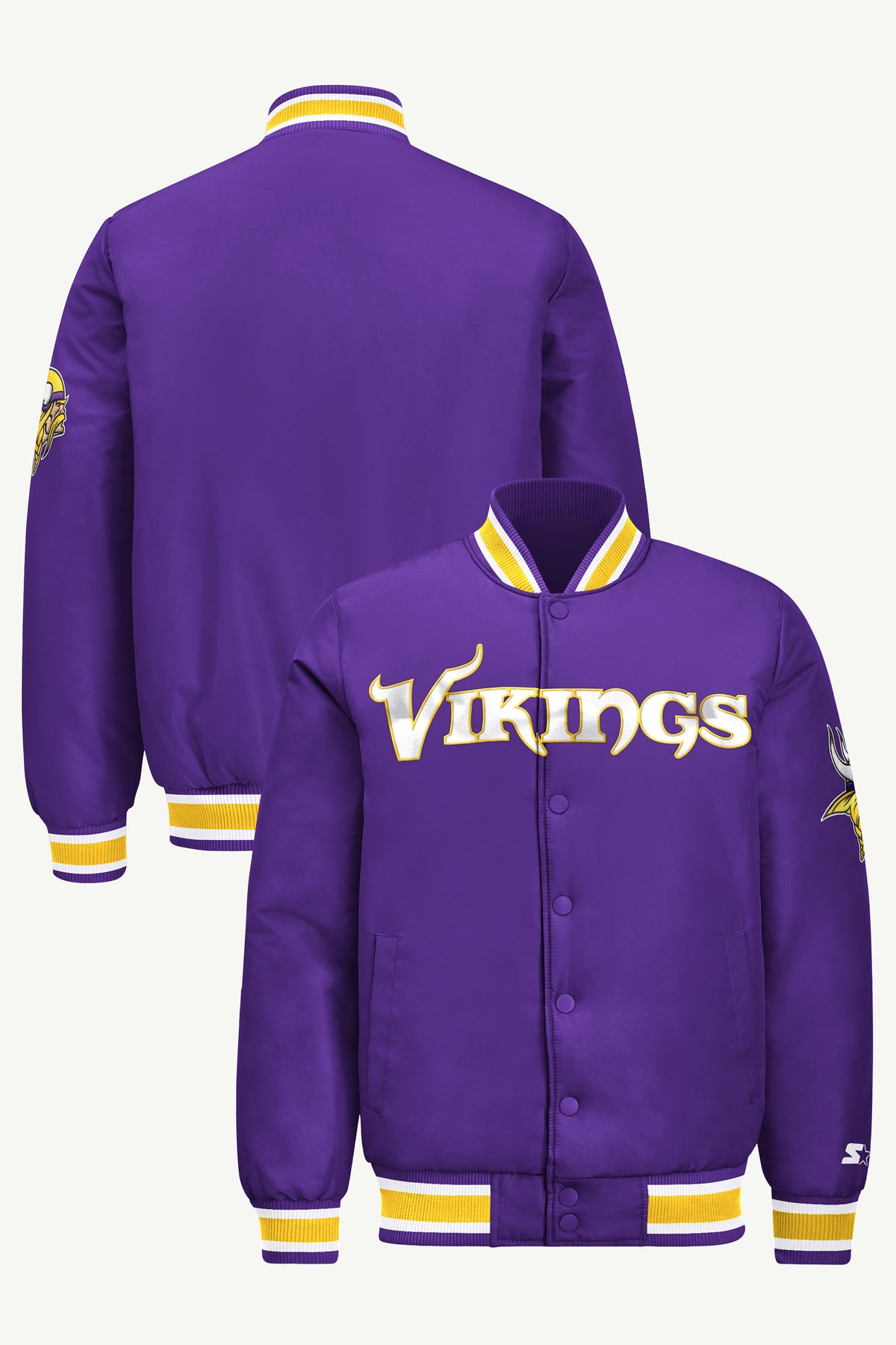 MENS MINNESOTA VIKINGS ACROSS SATIN VARSITY JACKET View 1 | STARTER JACKETS MENS MINNESOTA VIKINGS ACROSS SATIN VARSITY JACKET View 1 | STARTER JACKETS