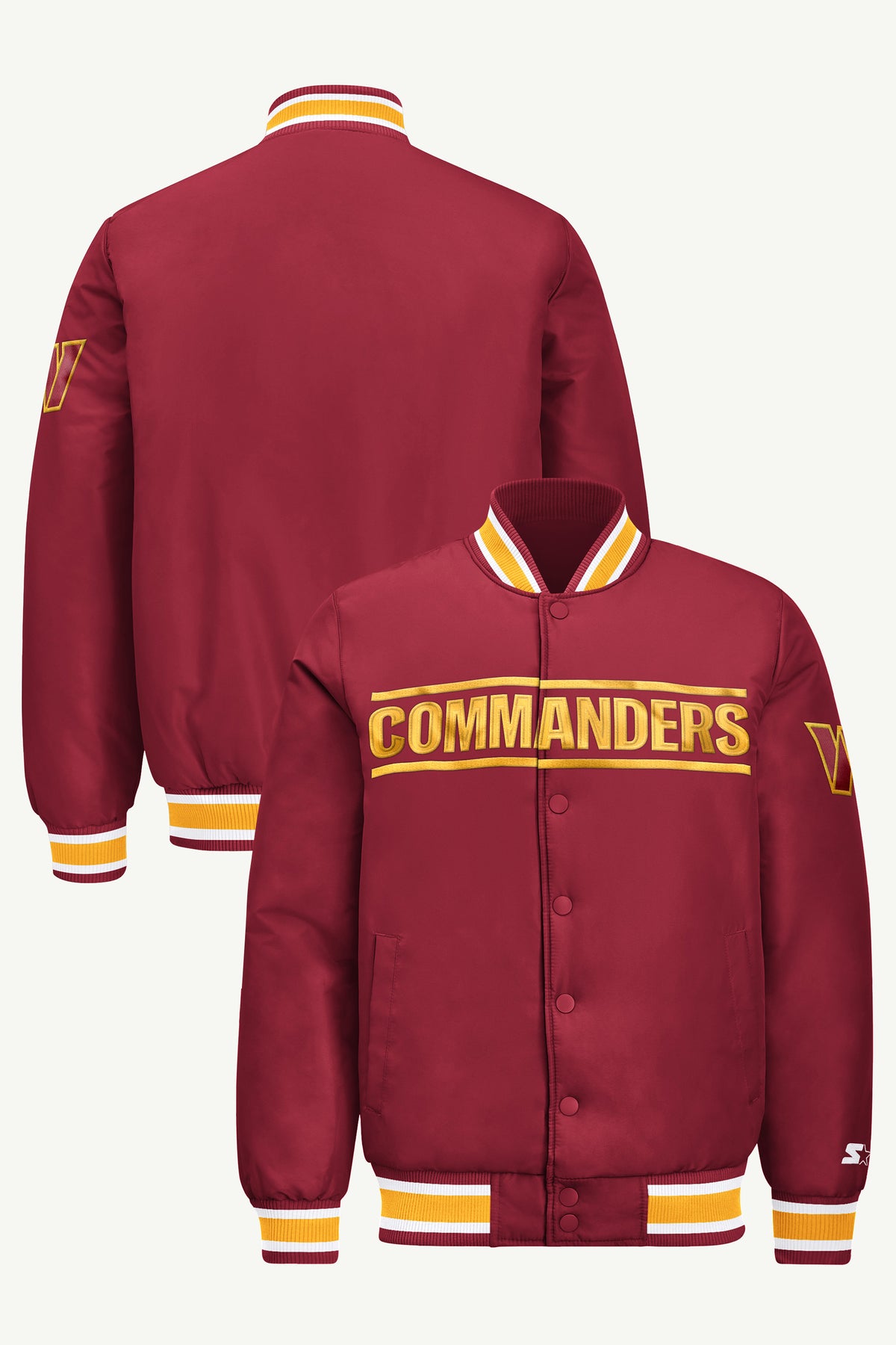 MENS WASHINGTON COMMANDERS ACROSS SATIN VARSITY JACKET View 1 | Men's Starter Jackets MENS WASHINGTON COMMANDERS ACROSS SATIN VARSITY JACKET View 1 | Men's Starter Jackets