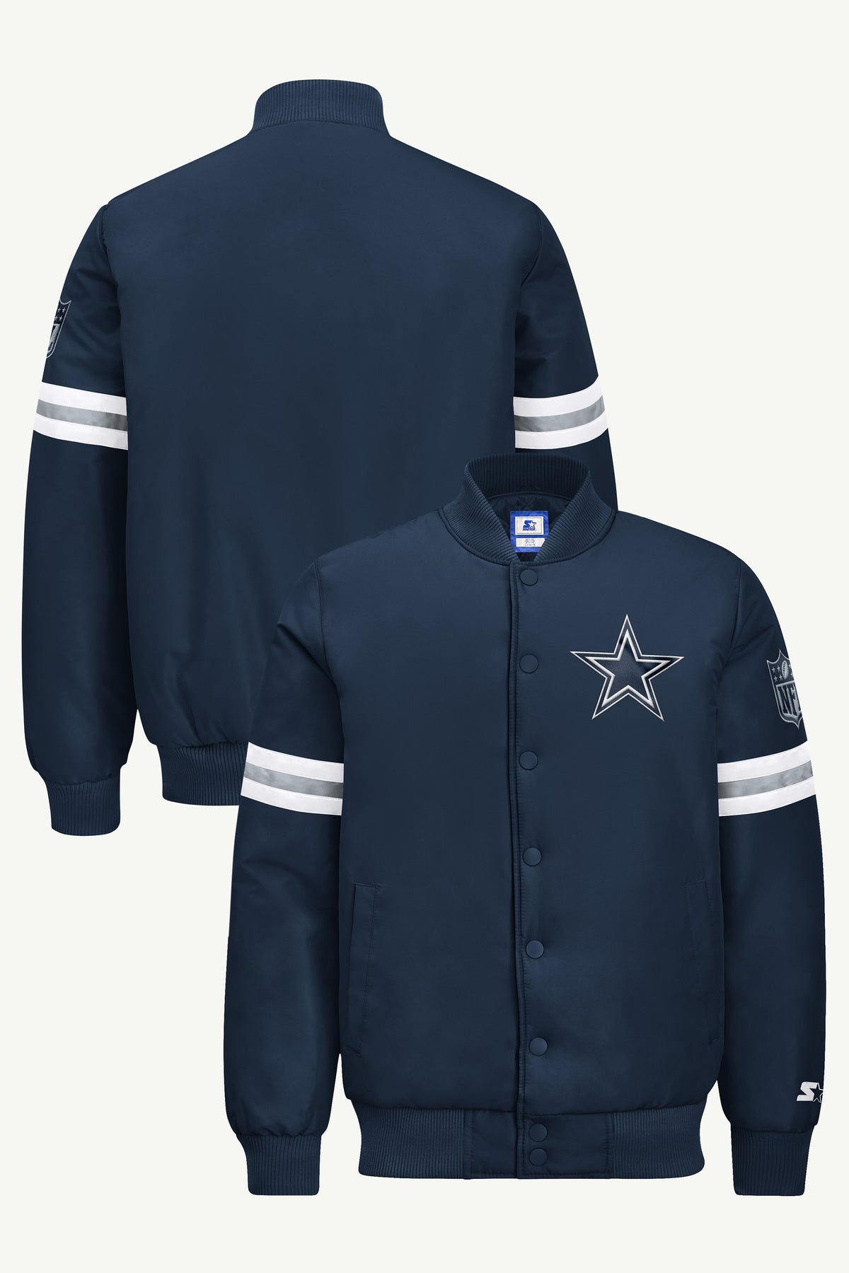 MENS DALLAS COWBOYS STRIPE SLEEVE VARSITY JACKET View 1 | STARTER JACKETS MENS DALLAS COWBOYS STRIPE SLEEVE VARSITY JACKET View 1 | STARTER JACKETS