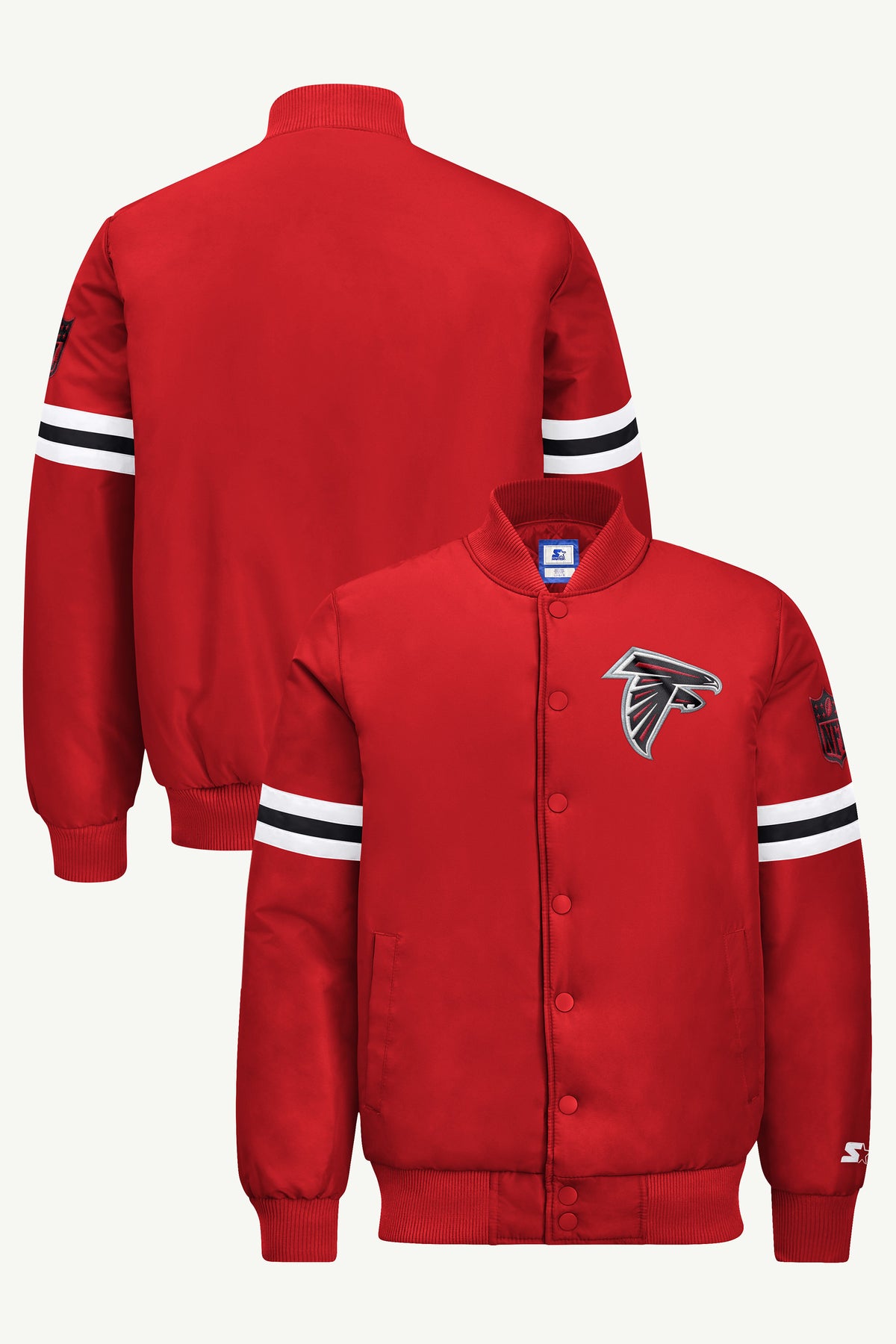 MENS ATLANTA FALCONS STRIPE SLEEVE VARSITY JACKET View 1 | STARTER JACKETS MENS ATLANTA FALCONS STRIPE SLEEVE VARSITY JACKET View 1 | STARTER JACKETS