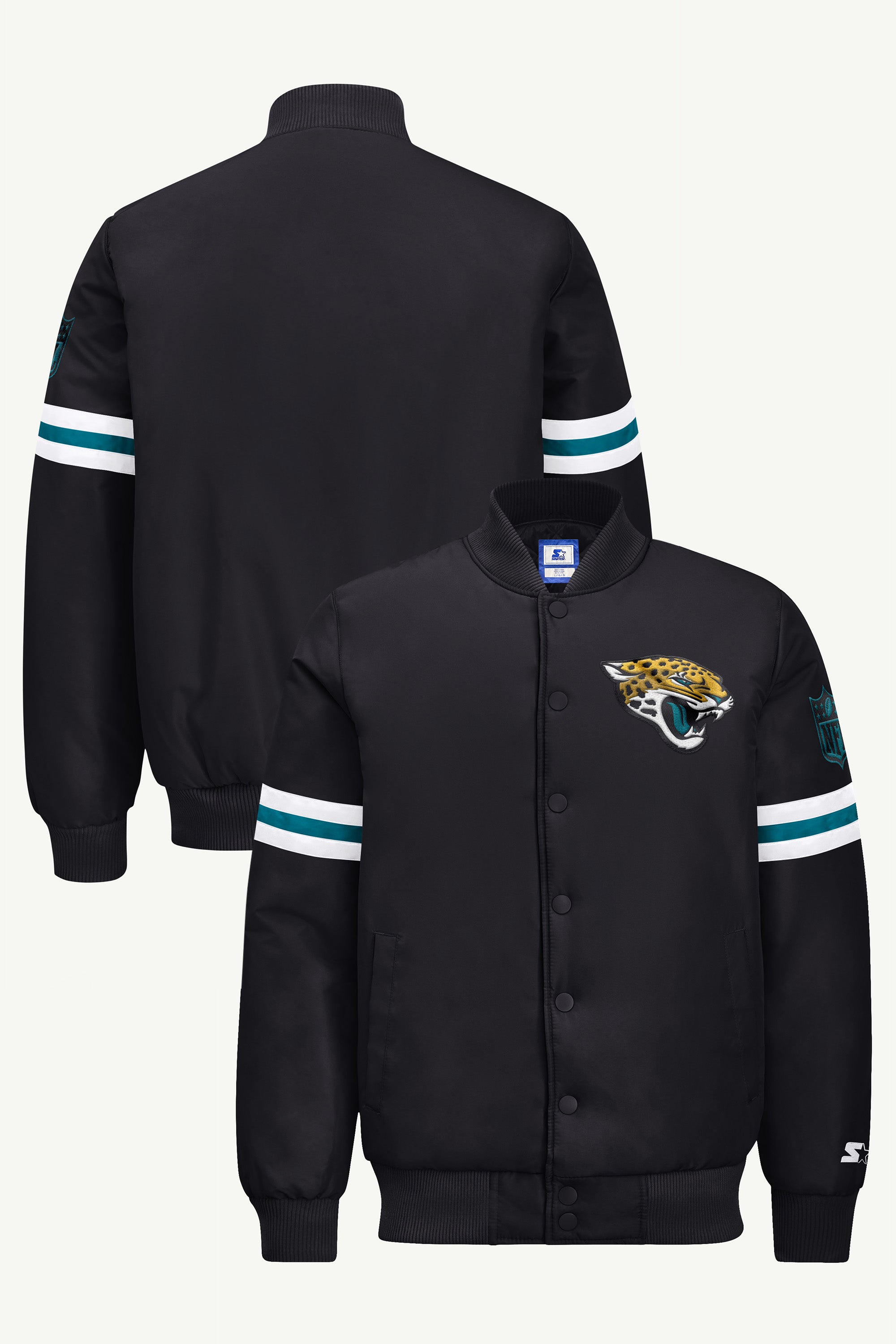 MENS JACKSONVILLE JAGUARS STRIPE SLEEVE VARSITY JACKET View 1 MENS JACKSONVILLE JAGUARS STRIPE SLEEVE VARSITY JACKET View 1