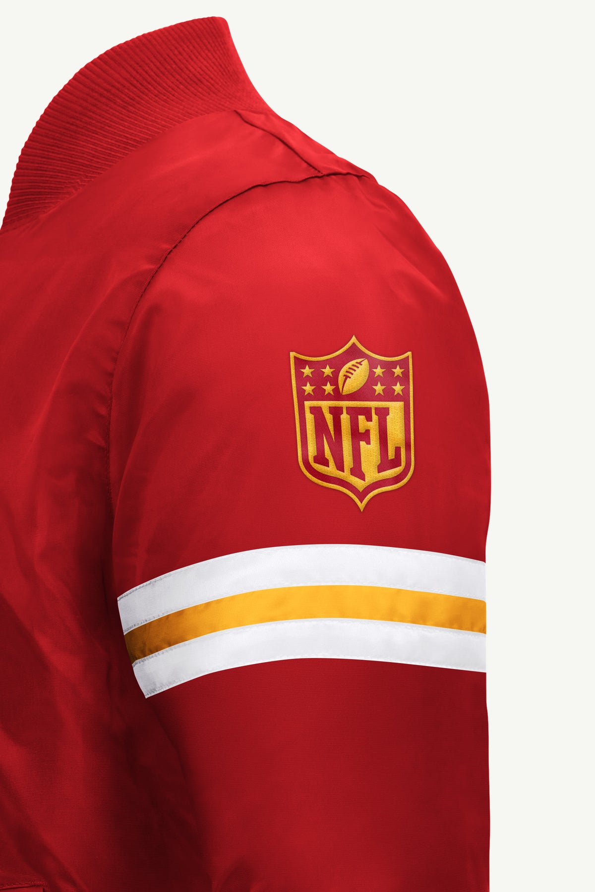 MENS KANSAS CITY CHIEFS STRIPE SLEEVE VARSITY JACKET View 4 MENS KANSAS CITY CHIEFS STRIPE SLEEVE VARSITY JACKET View 4