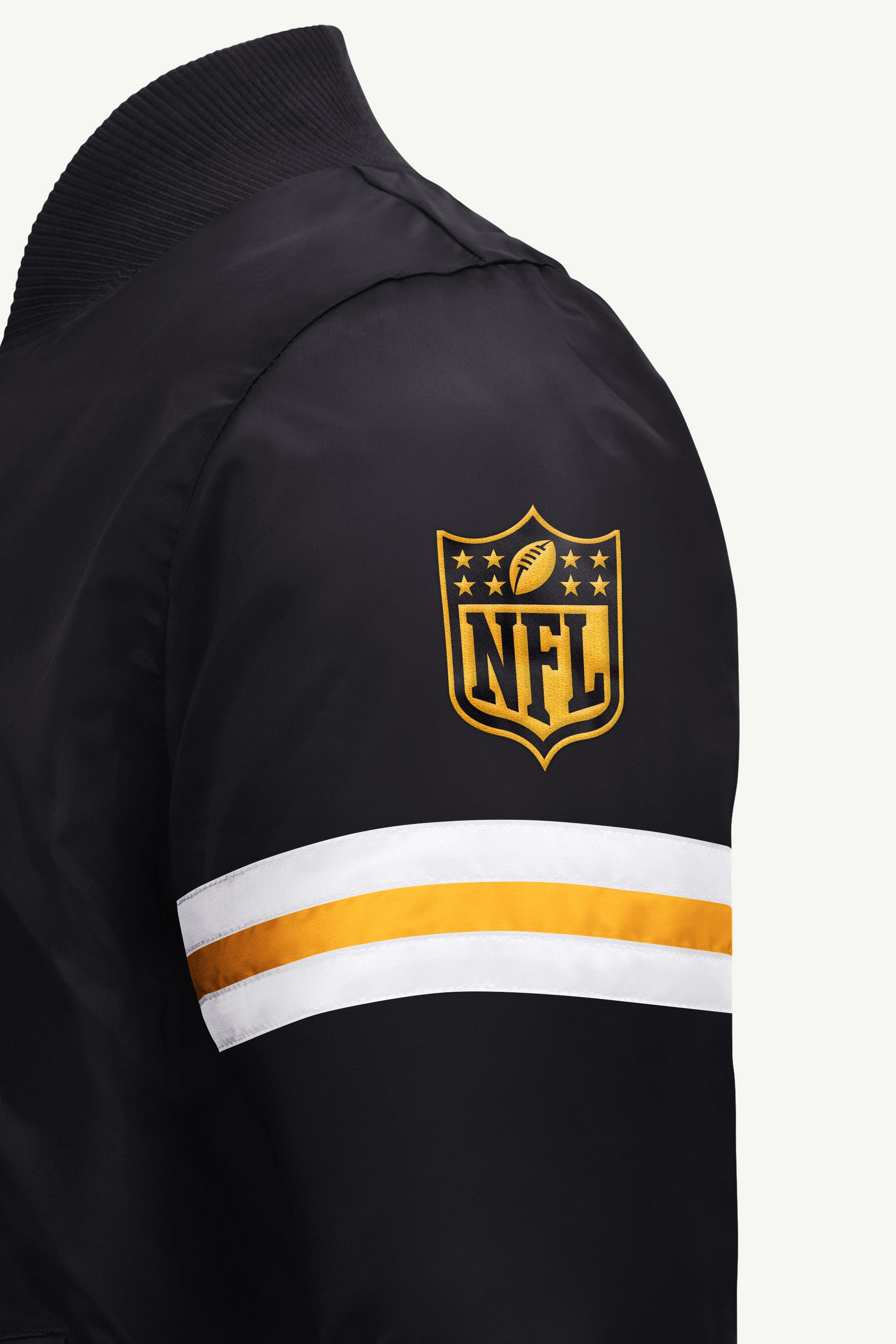 MENS PITTSBURGH STEELERS STRIPE SLEEVE VARSITY JACKET View 4 MENS PITTSBURGH STEELERS STRIPE SLEEVE VARSITY JACKET View 4