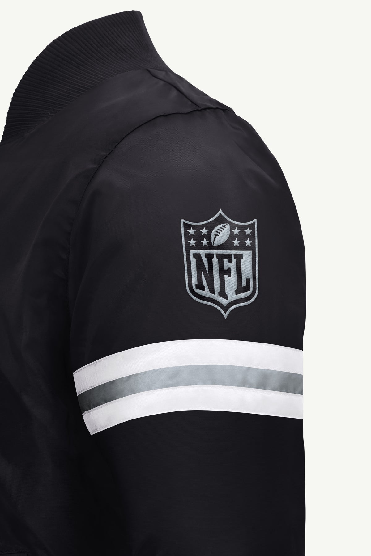 MENS LAS VEGAS RAIDERS STRIPE SLEEVE VARSITY JACKET View 4 MENS LAS VEGAS RAIDERS STRIPE SLEEVE VARSITY JACKET View 4