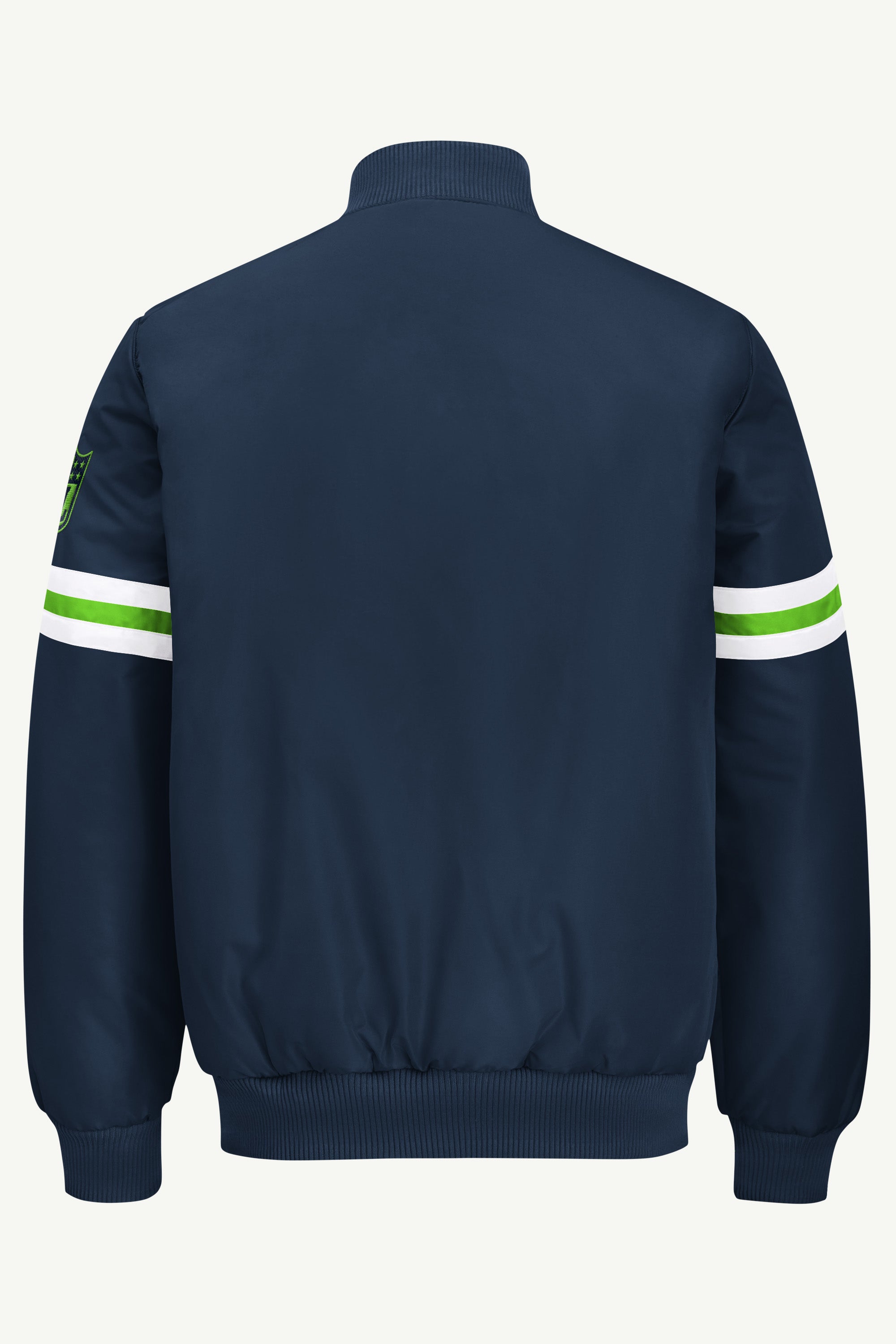 MENS SEATTLE SEAHAWKS STRIPE SLEEVE VARSITY JACKET View 3 MENS SEATTLE SEAHAWKS STRIPE SLEEVE VARSITY JACKET View 3