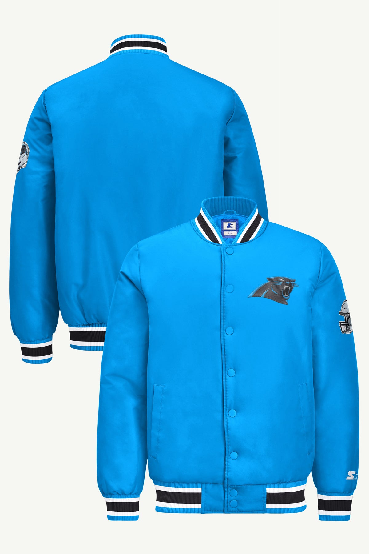 MENS CAROLINA PANTHERS GAME DAY SATIN VARSITY JACKET View 1 MENS CAROLINA PANTHERS GAME DAY SATIN VARSITY JACKET View 1