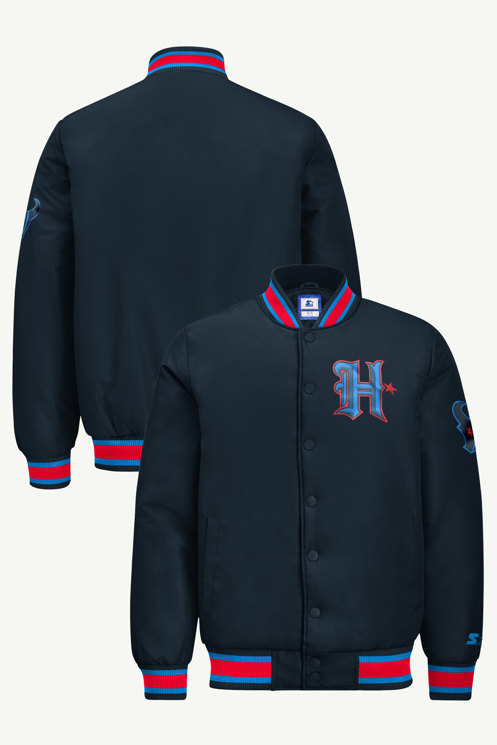 MENS HOUSTON TEXANS GAME DAY SATIN VARSITY JACKET View 1 MENS HOUSTON TEXANS GAME DAY SATIN VARSITY JACKET View 1