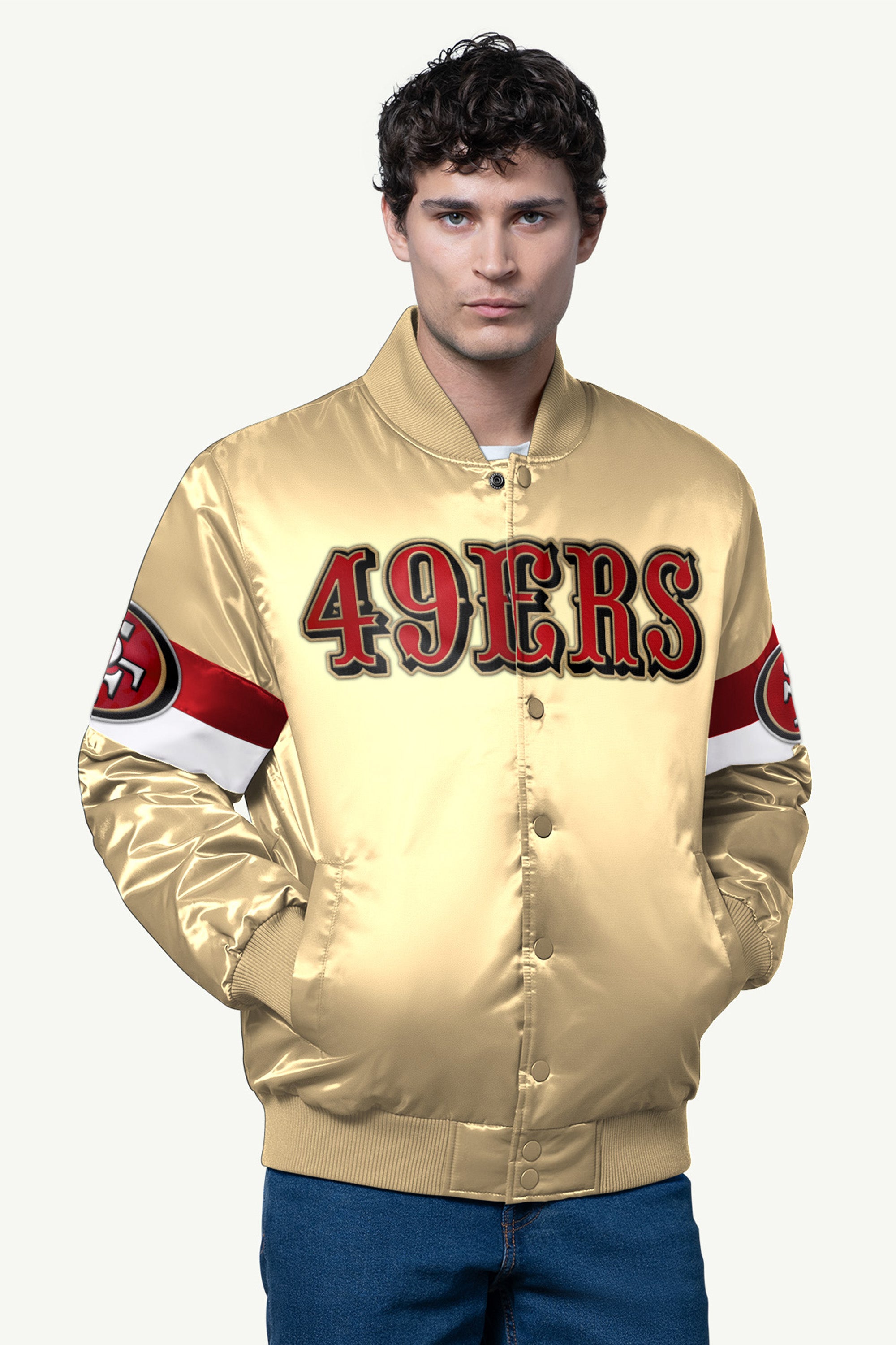 MENS SAN FRANCISCO 49ERS SATIN VARSITY JACKET View 1 | Men's Jackets MENS SAN FRANCISCO 49ERS SATIN VARSITY JACKET View 1 | Men's Jackets