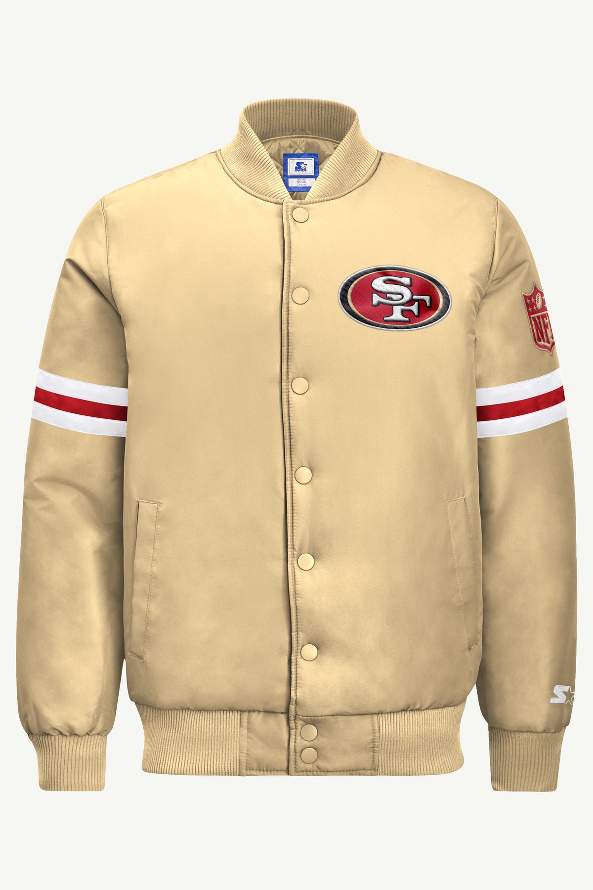 MENS SAN FRANCISCO 49ERS STRIPE SLEEVE VARSITY JACKET View 2 MENS SAN FRANCISCO 49ERS STRIPE SLEEVE VARSITY JACKET View 2