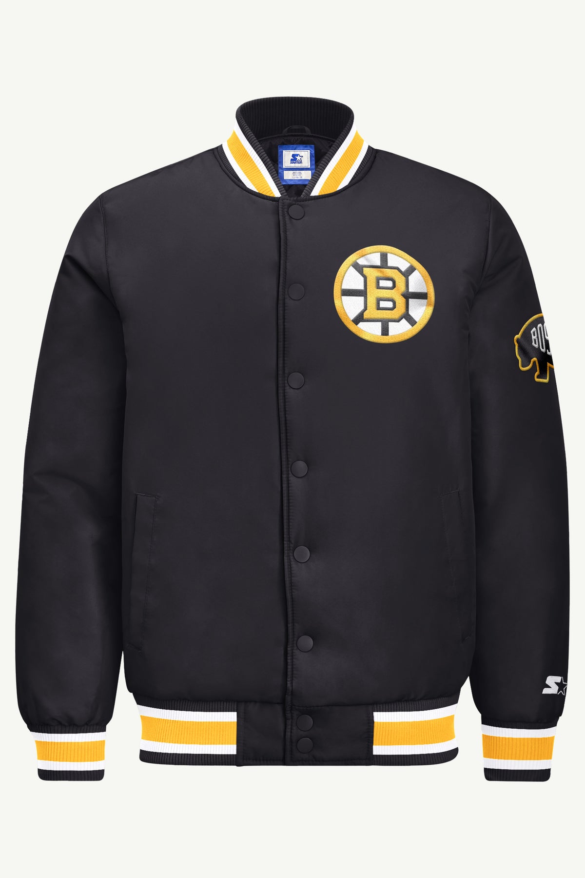 MENS BOSTON BRUINS GAME DAY SATIN VARSITY JACKET View 2 MENS BOSTON BRUINS GAME DAY SATIN VARSITY JACKET View 2