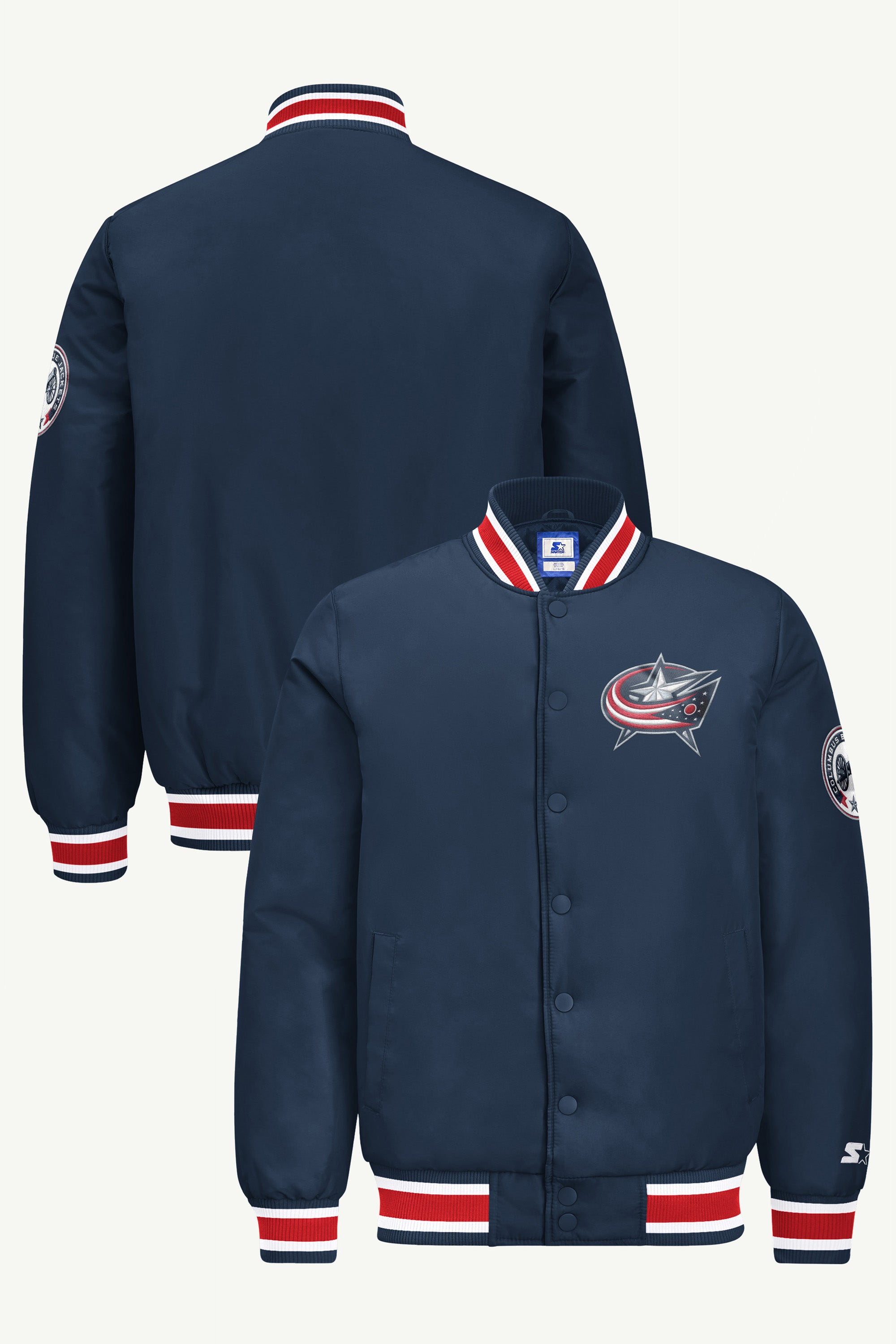 MENS COLUMBUS BLUE JACKETS GAME DAY SATIN VARSITY JACKET View 1 MENS COLUMBUS BLUE JACKETS GAME DAY SATIN VARSITY JACKET View 1